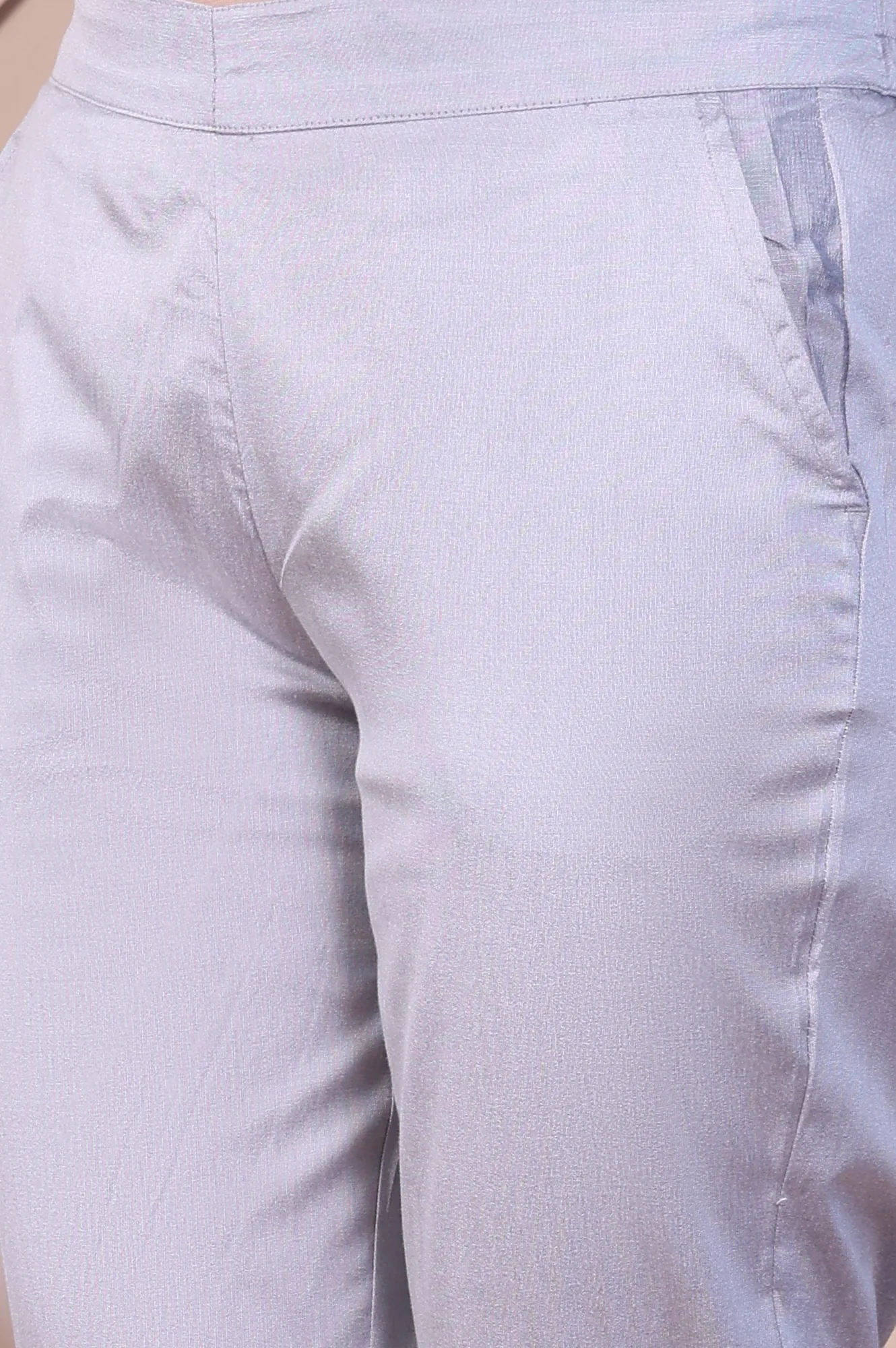 Silver Yarn-Dyed Solid Straight Fit Trousers - Image 7