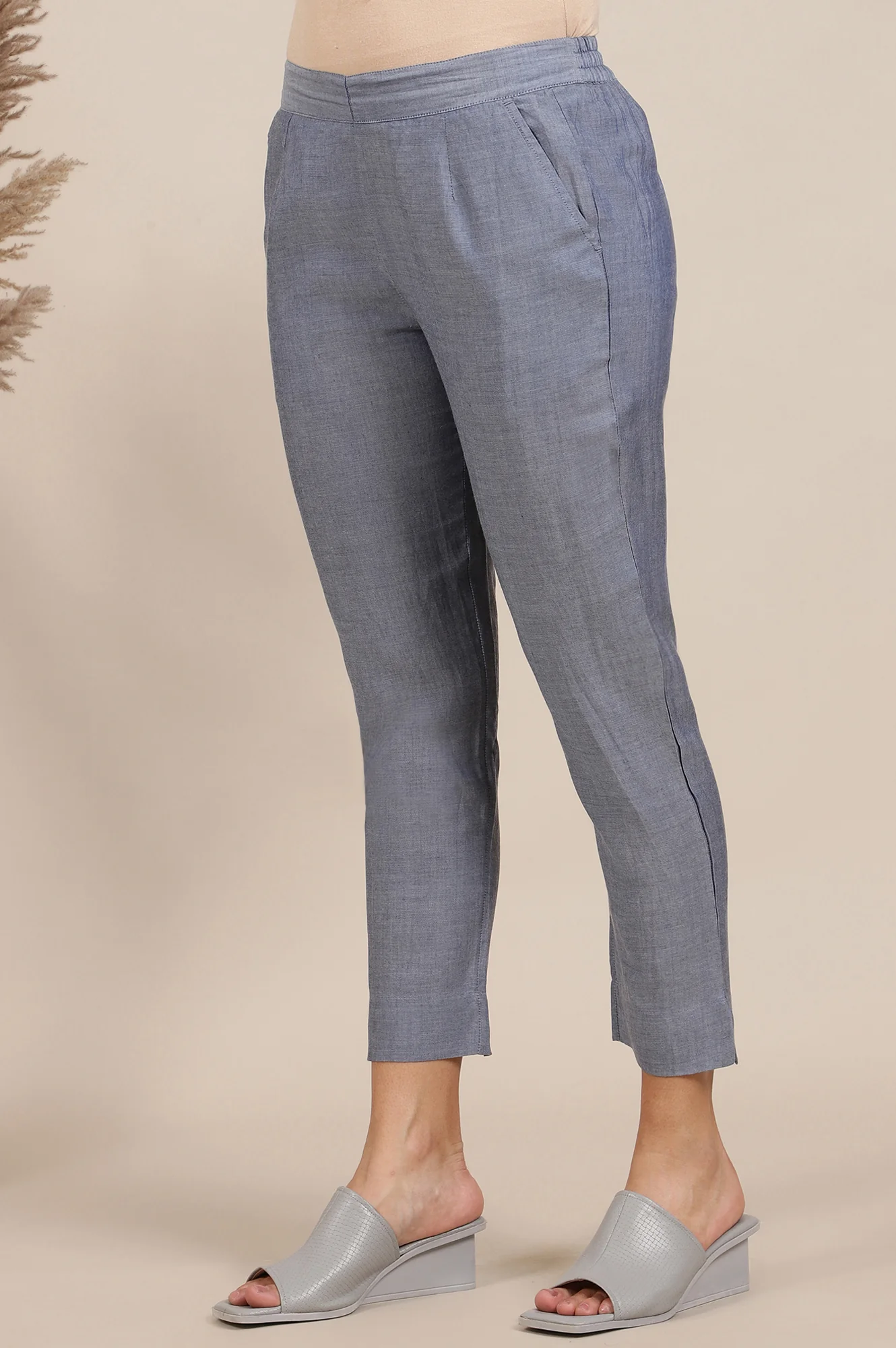 Blue Solid Rayon Trousers - Image 3