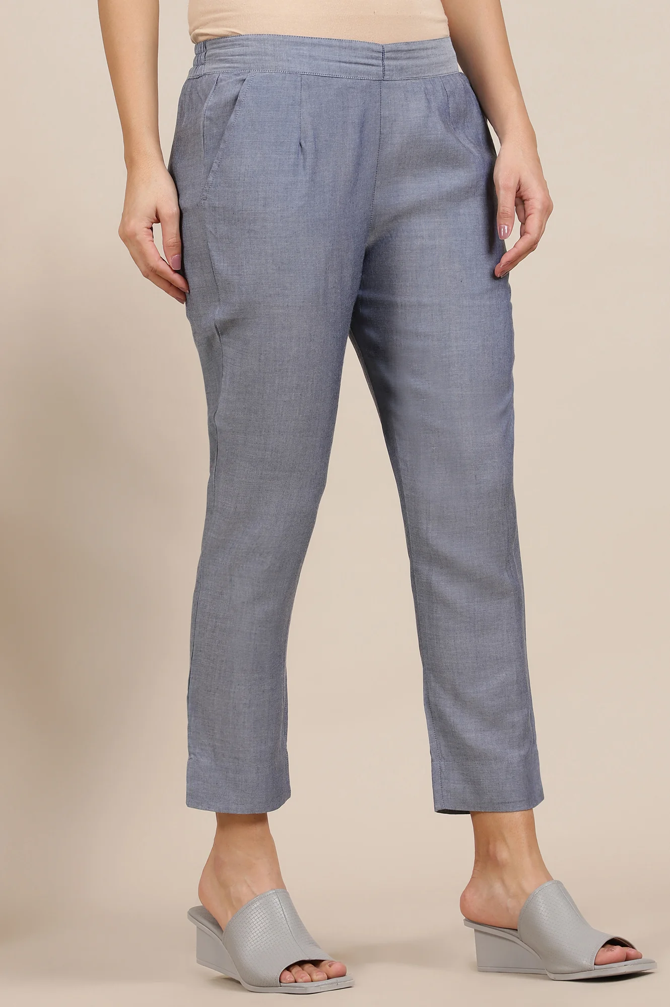 Blue Solid Rayon Trousers - Image 6