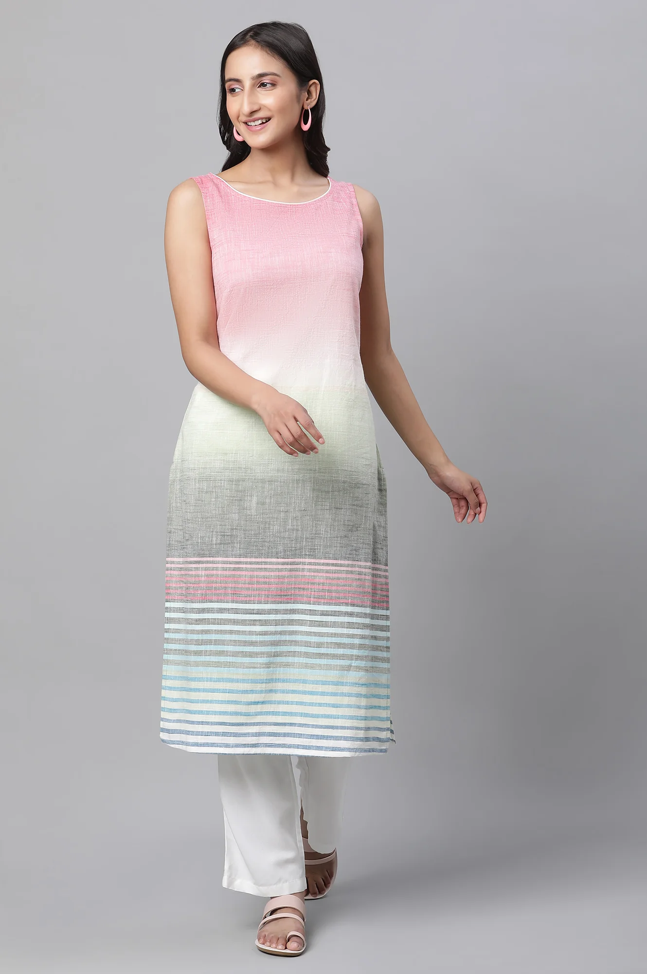 Teal Blue Cotton Doby Printed Kurta - Image 2