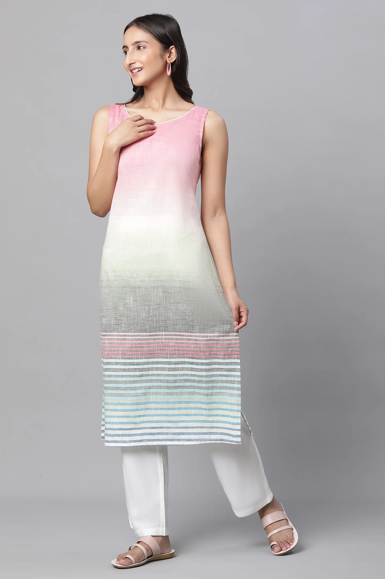 Teal Blue Cotton Doby Printed Kurta - Image 3