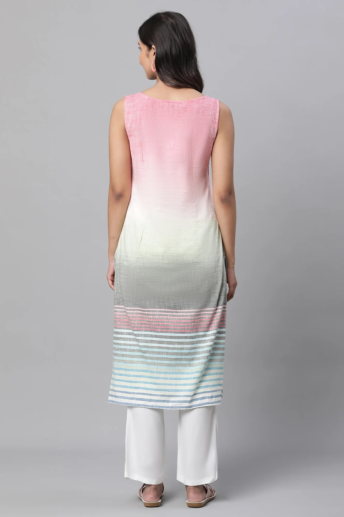 Teal Blue Cotton Doby Printed Kurta - Image 4