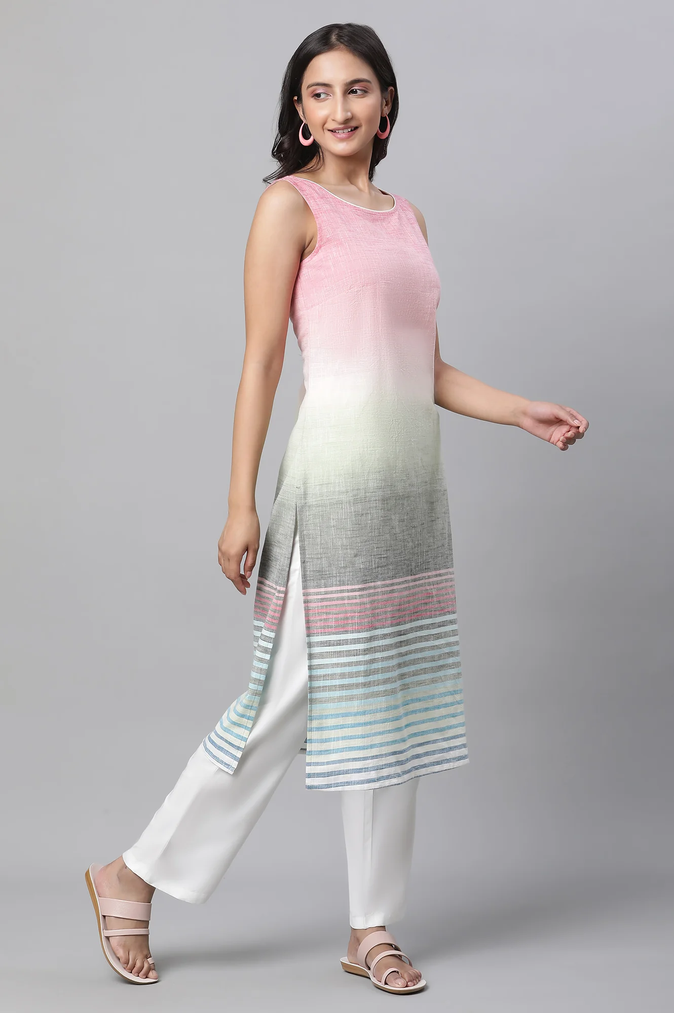 Teal Blue Cotton Doby Printed Kurta - Image 5