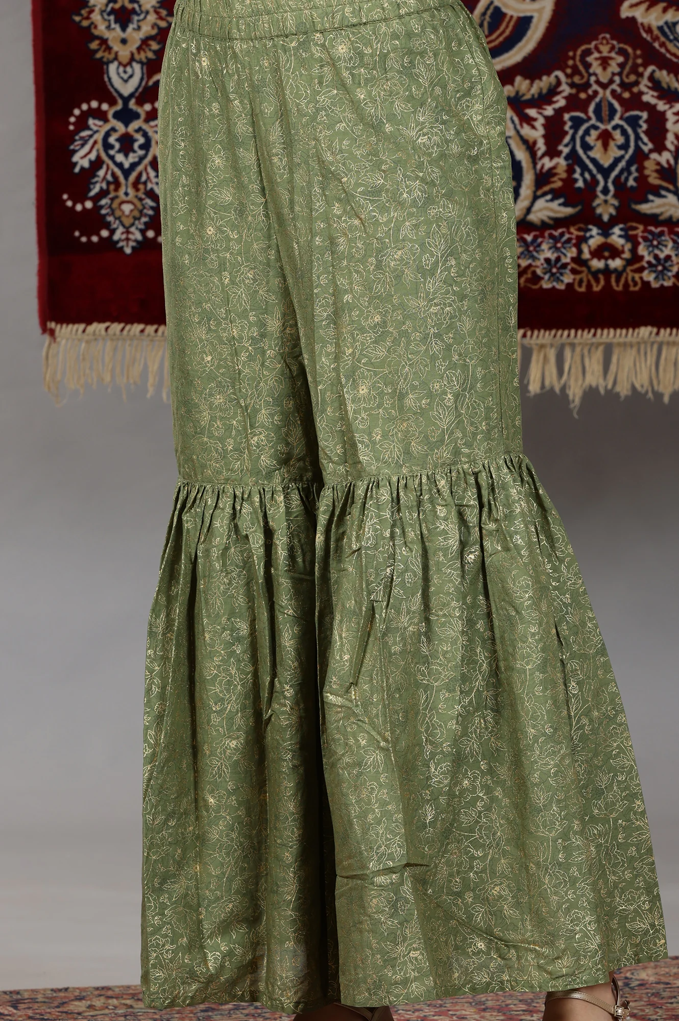Teal Green Floral Printed Straight Kurta, Sharara and Dupatta Set - Image 10