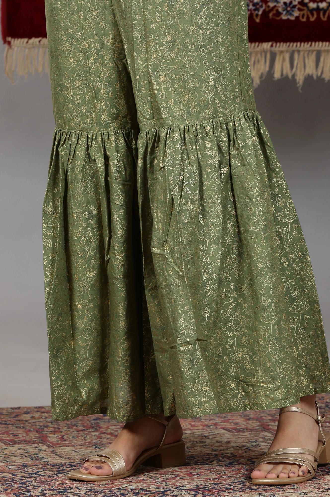 Teal Green Floral Printed Straight Kurta, Sharara and Dupatta Set - Image 11