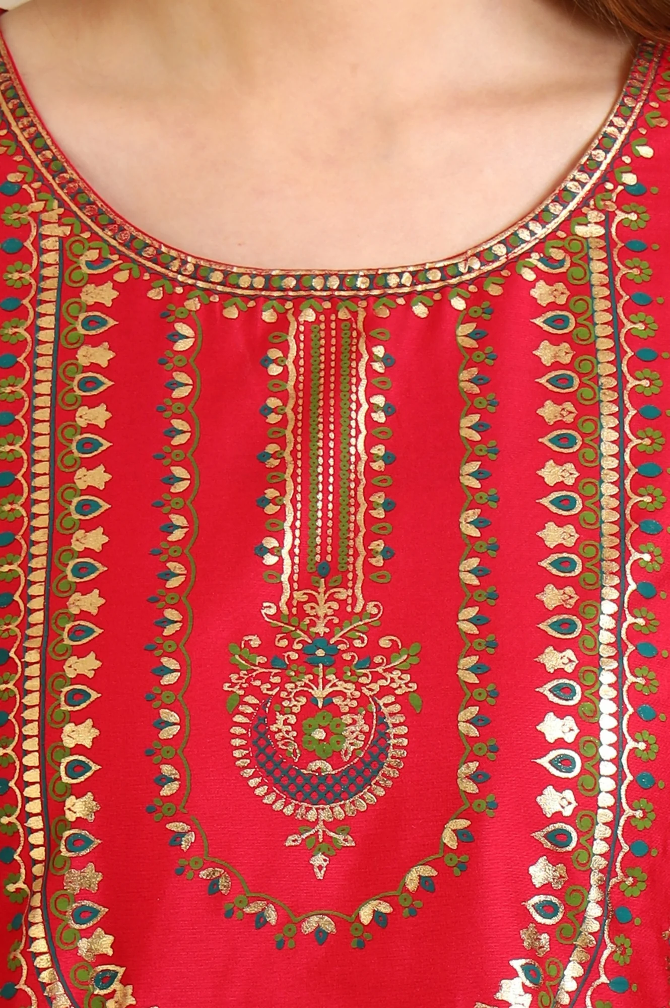 Virtual Pink Bold Floral Printed A-line Kurta - Image 2