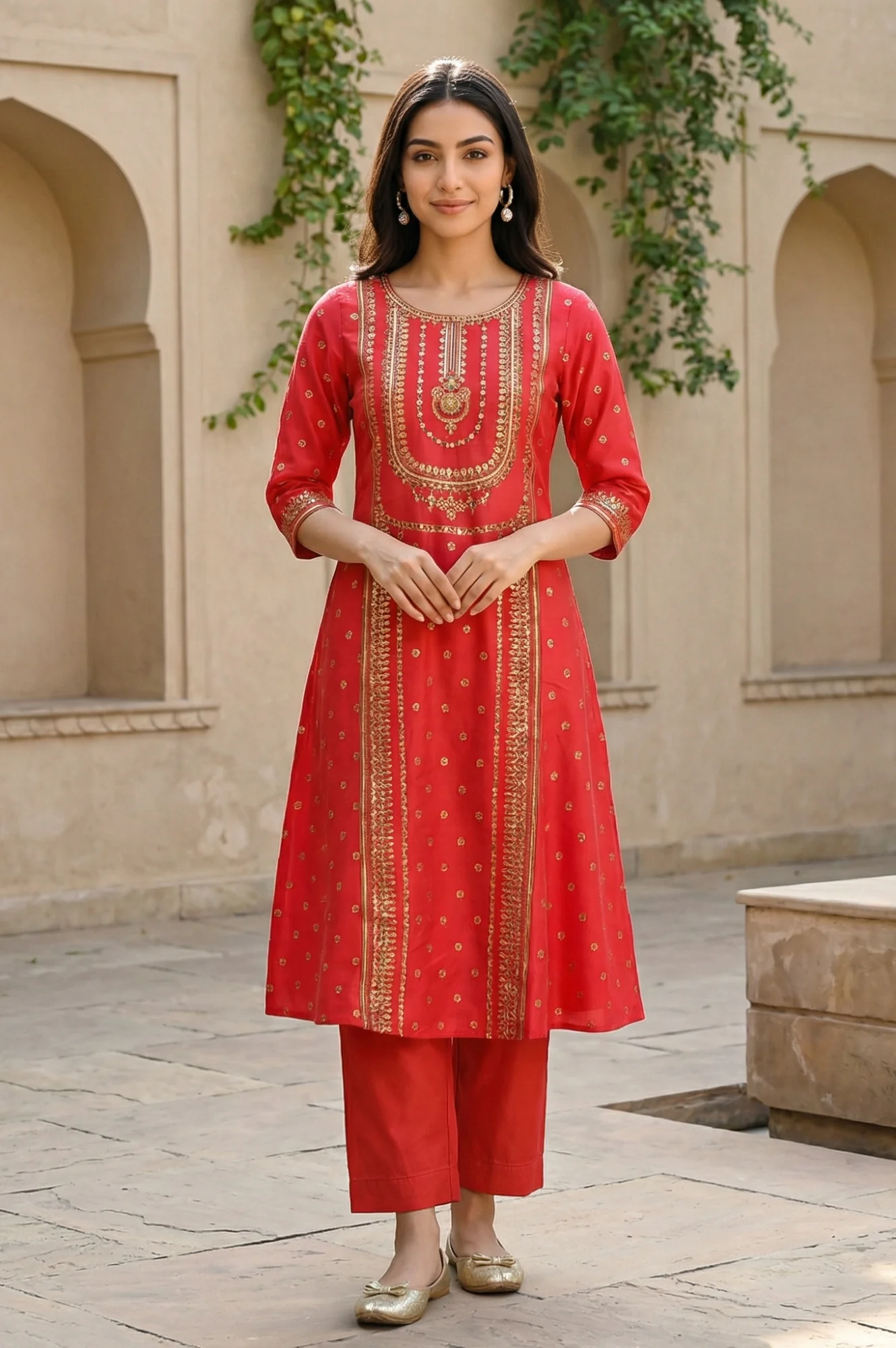 Virtual Pink Bold Floral Printed A-line Kurta - Image 3