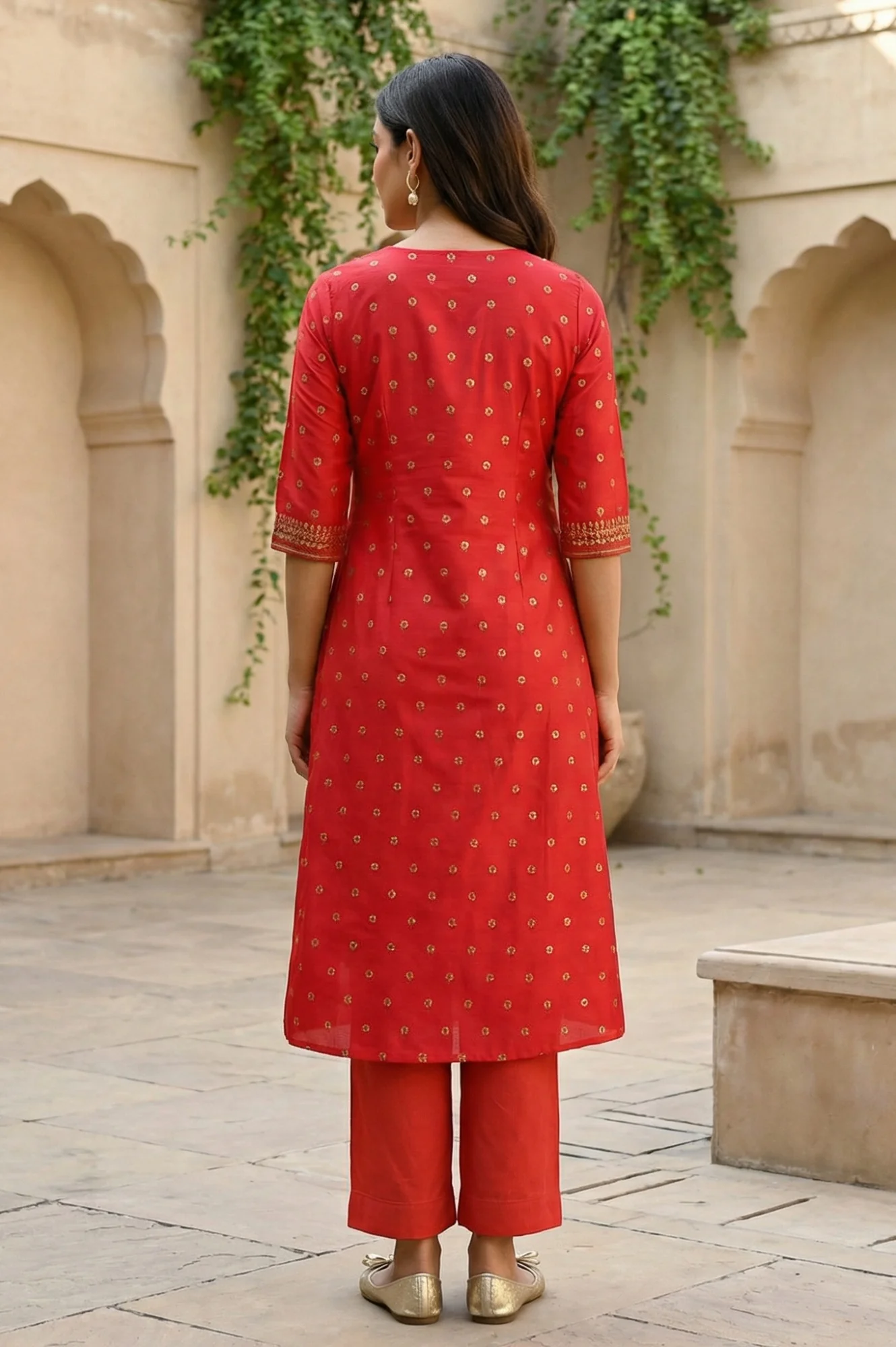 Virtual Pink Bold Floral Printed A-line Kurta - Image 5
