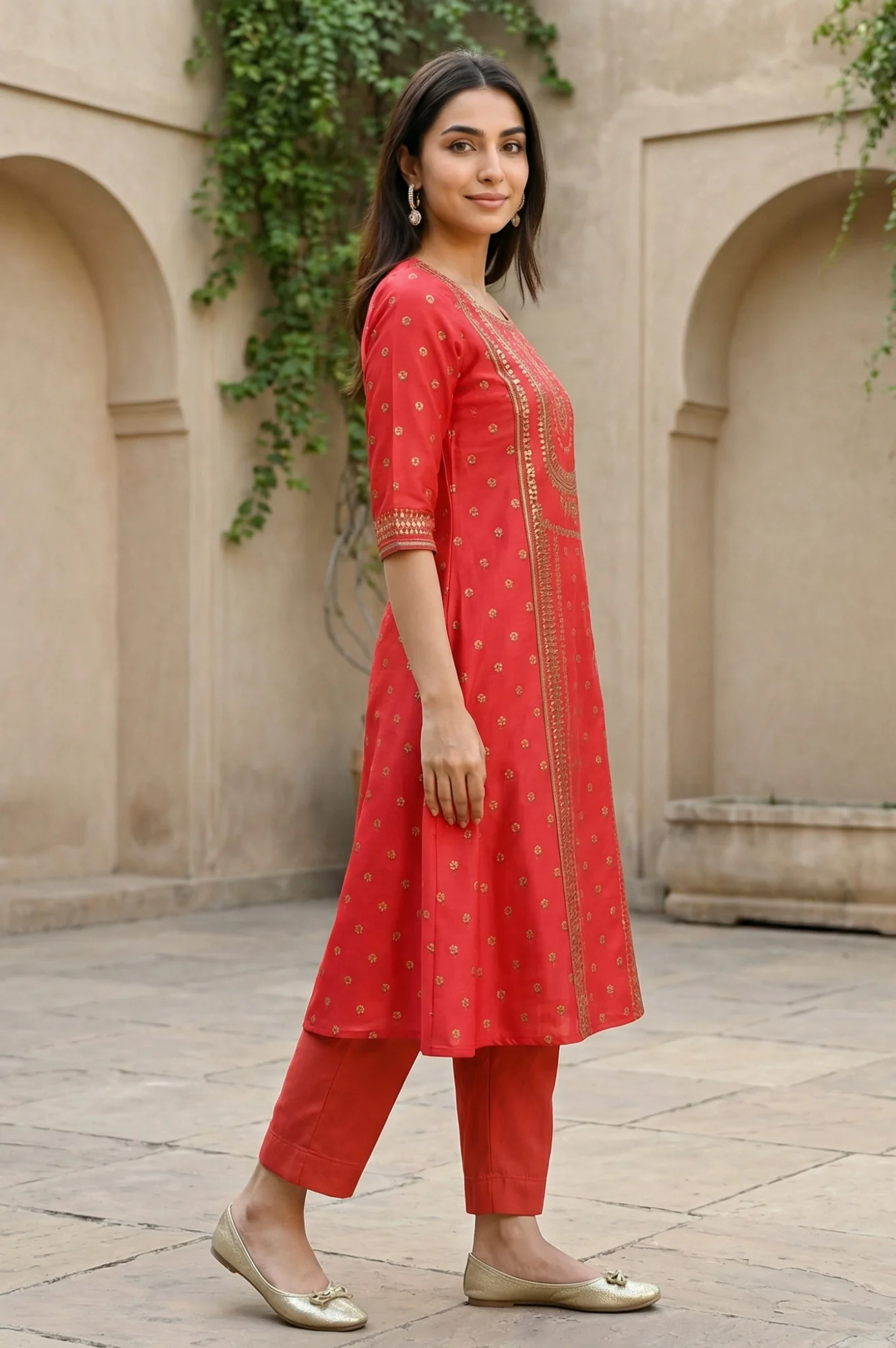 Virtual Pink Bold Floral Printed A-line Kurta - Image 6