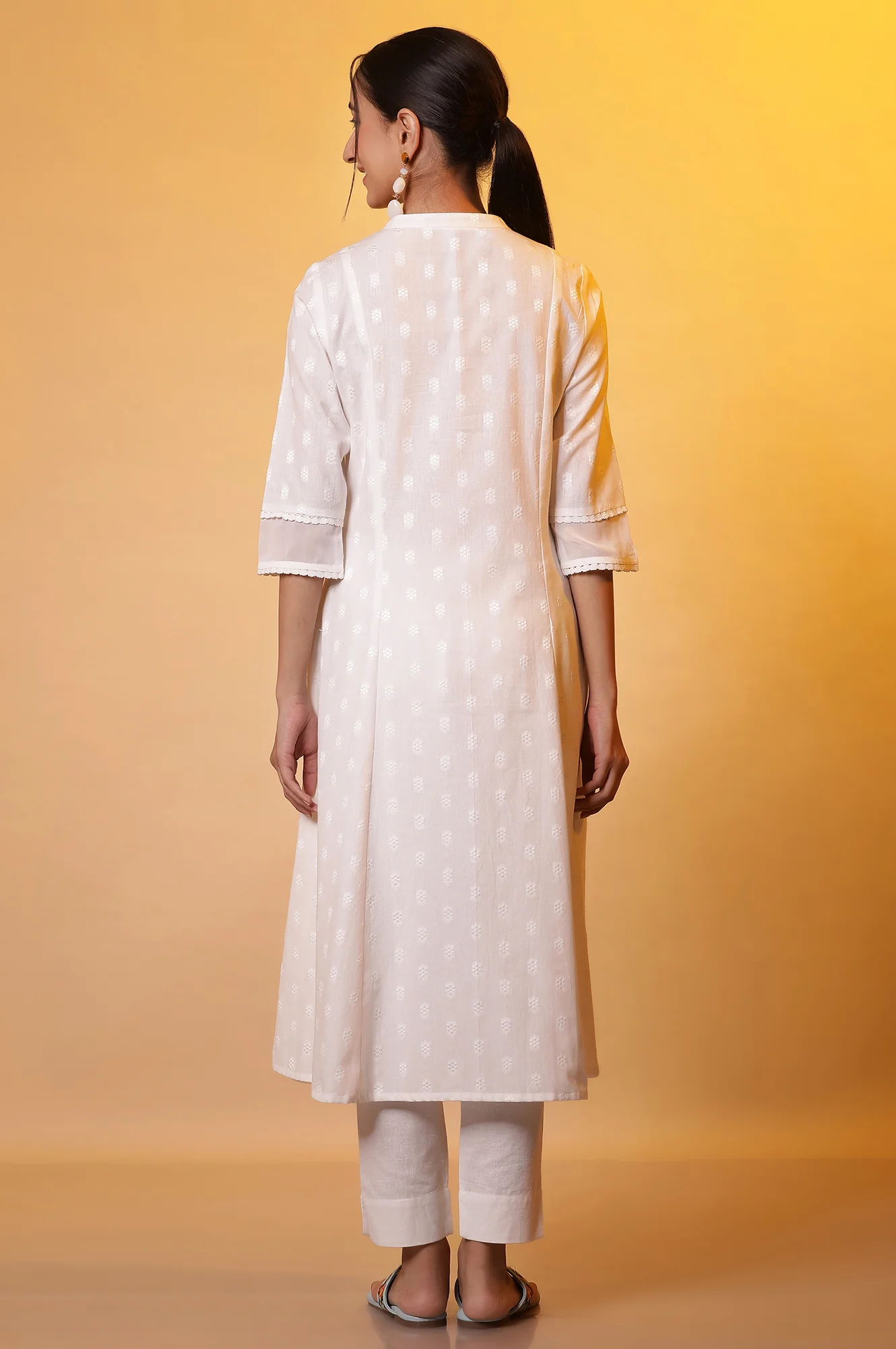 White A-line Printed Dobby Kurta - Image 5