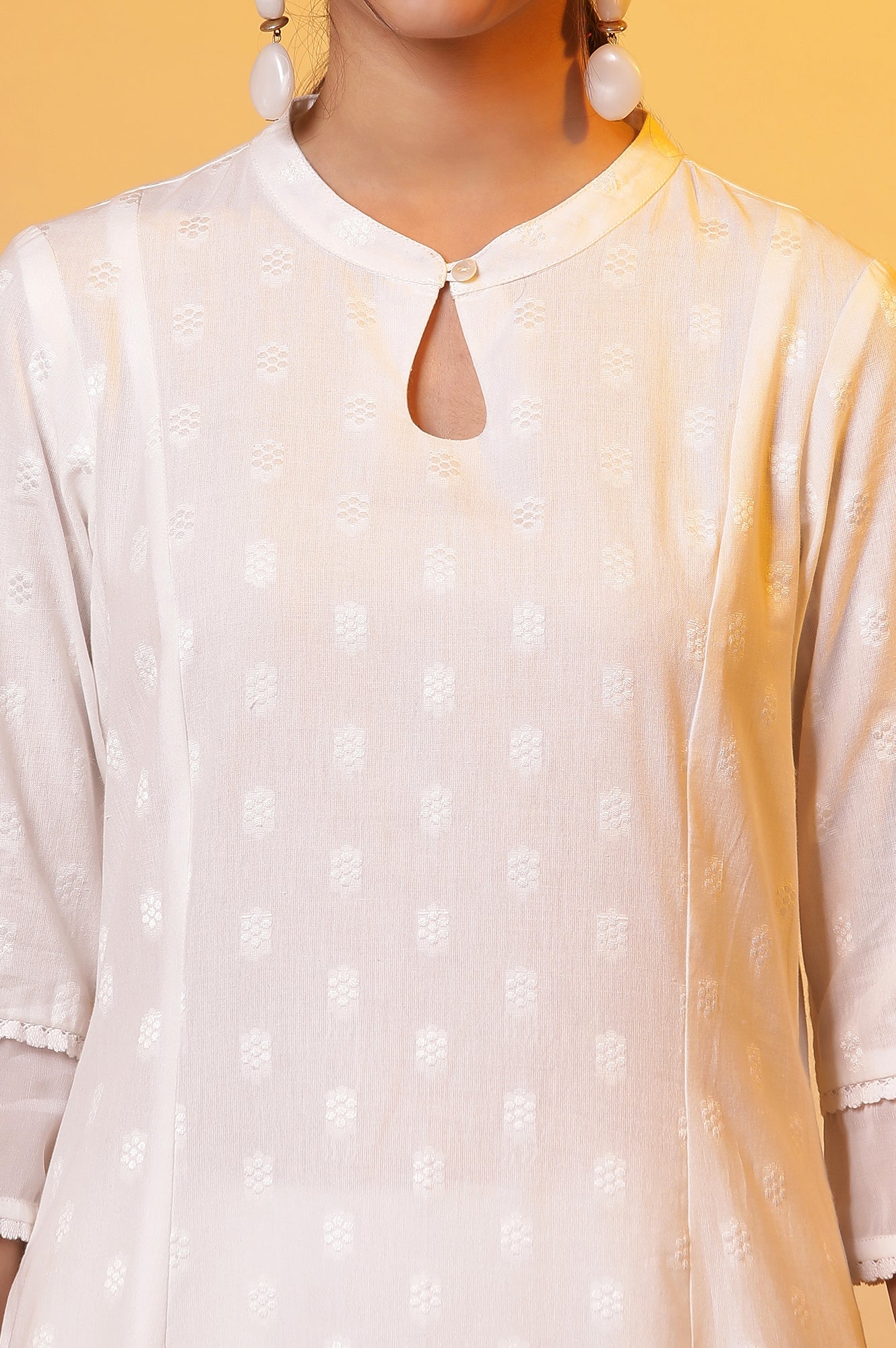 White A-line Printed Dobby Kurta - Image 7