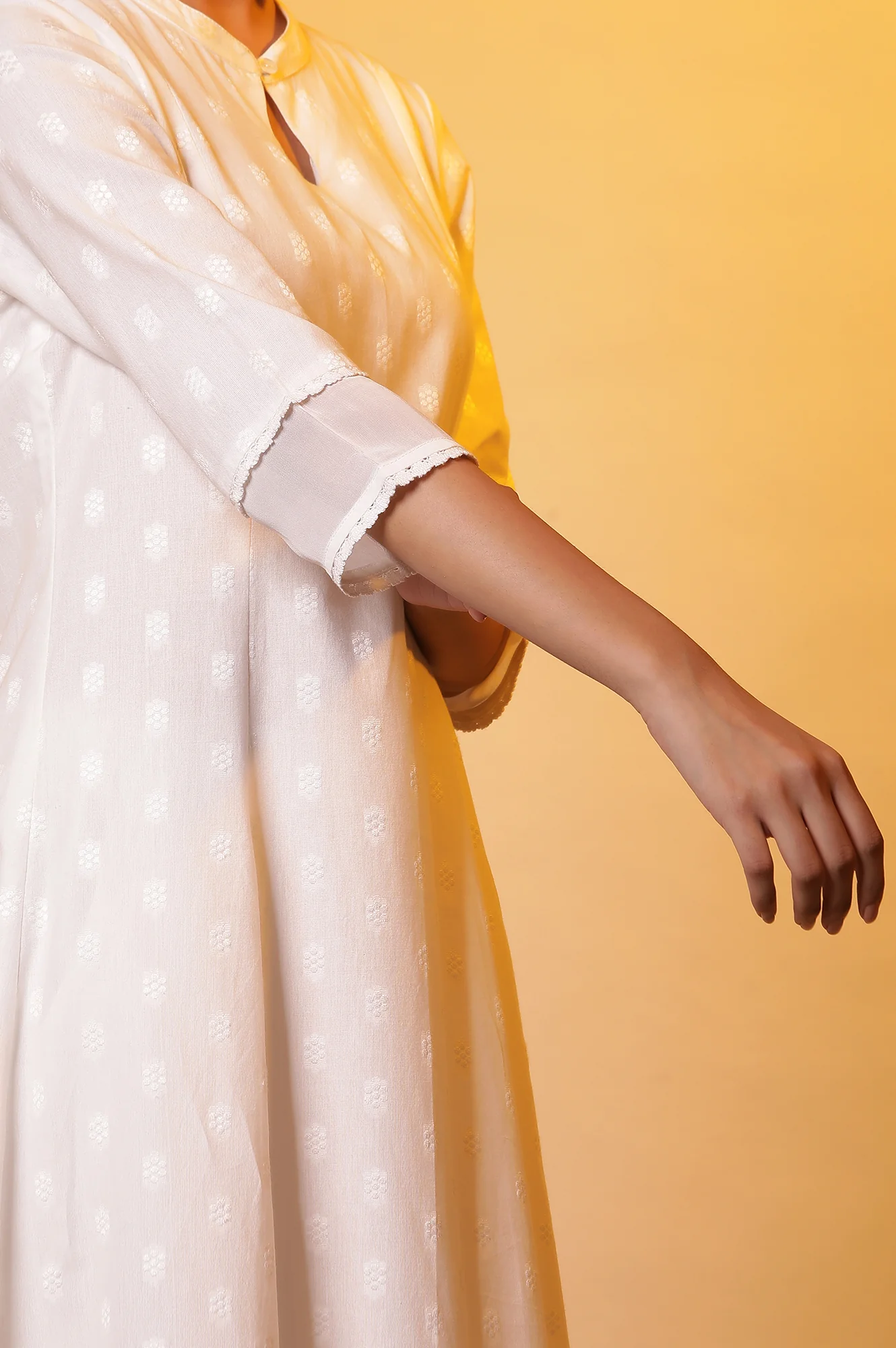 White A-line Printed Dobby Kurta - Image 9