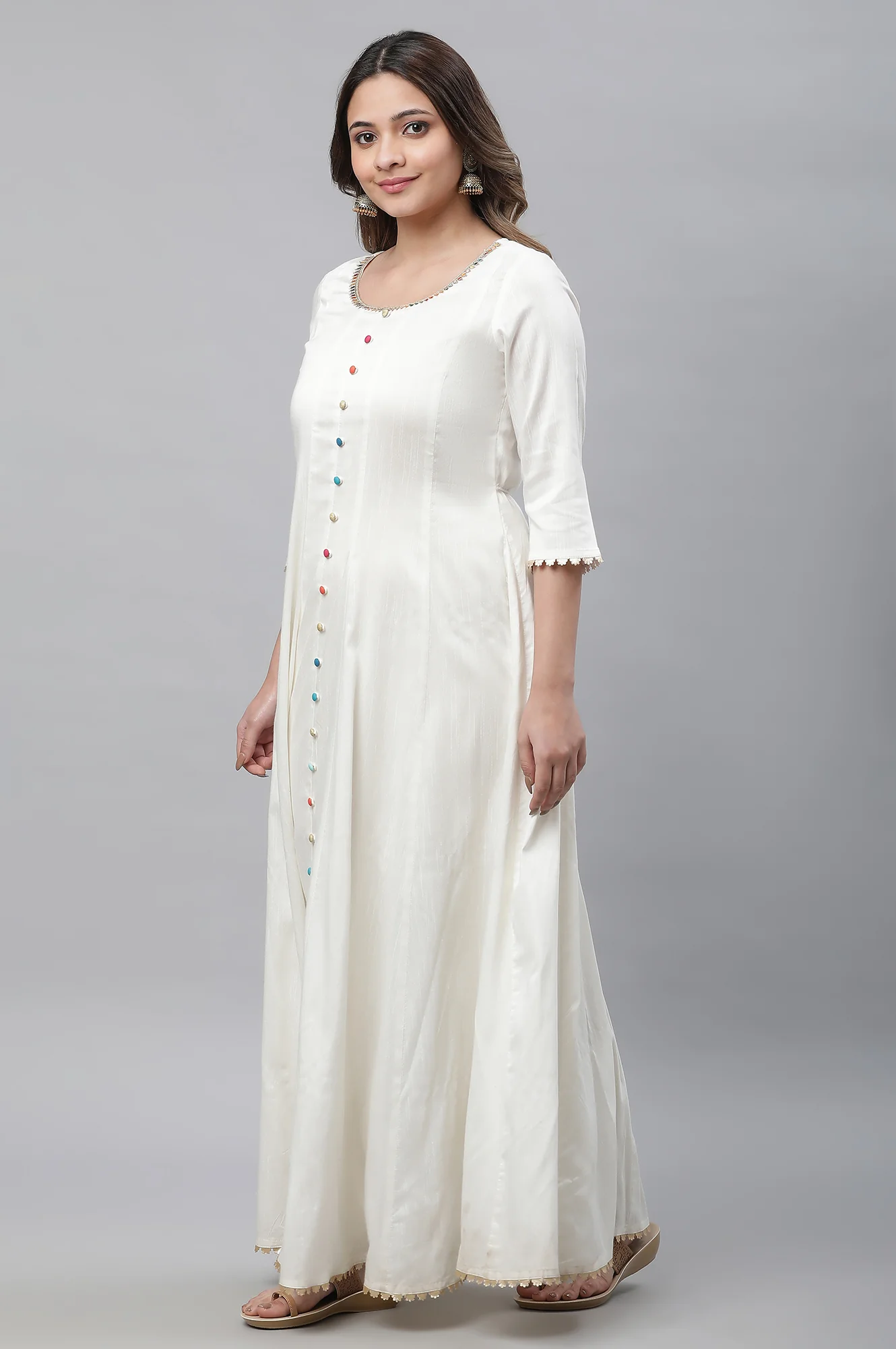 White Anarkali Kurta, Tights and Dupatta Set - Image 4