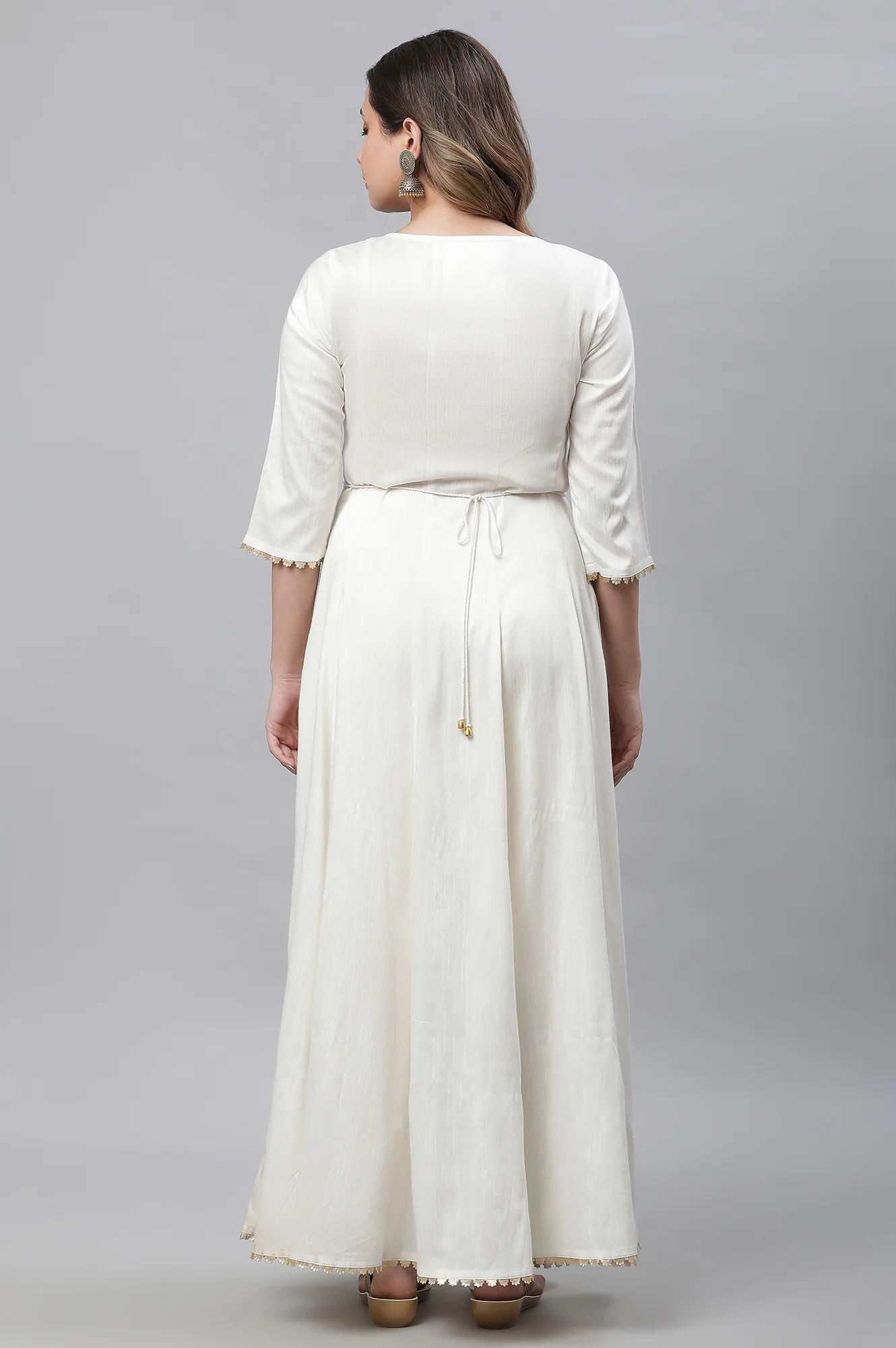 White Anarkali Kurta, Tights and Dupatta Set - Image 5