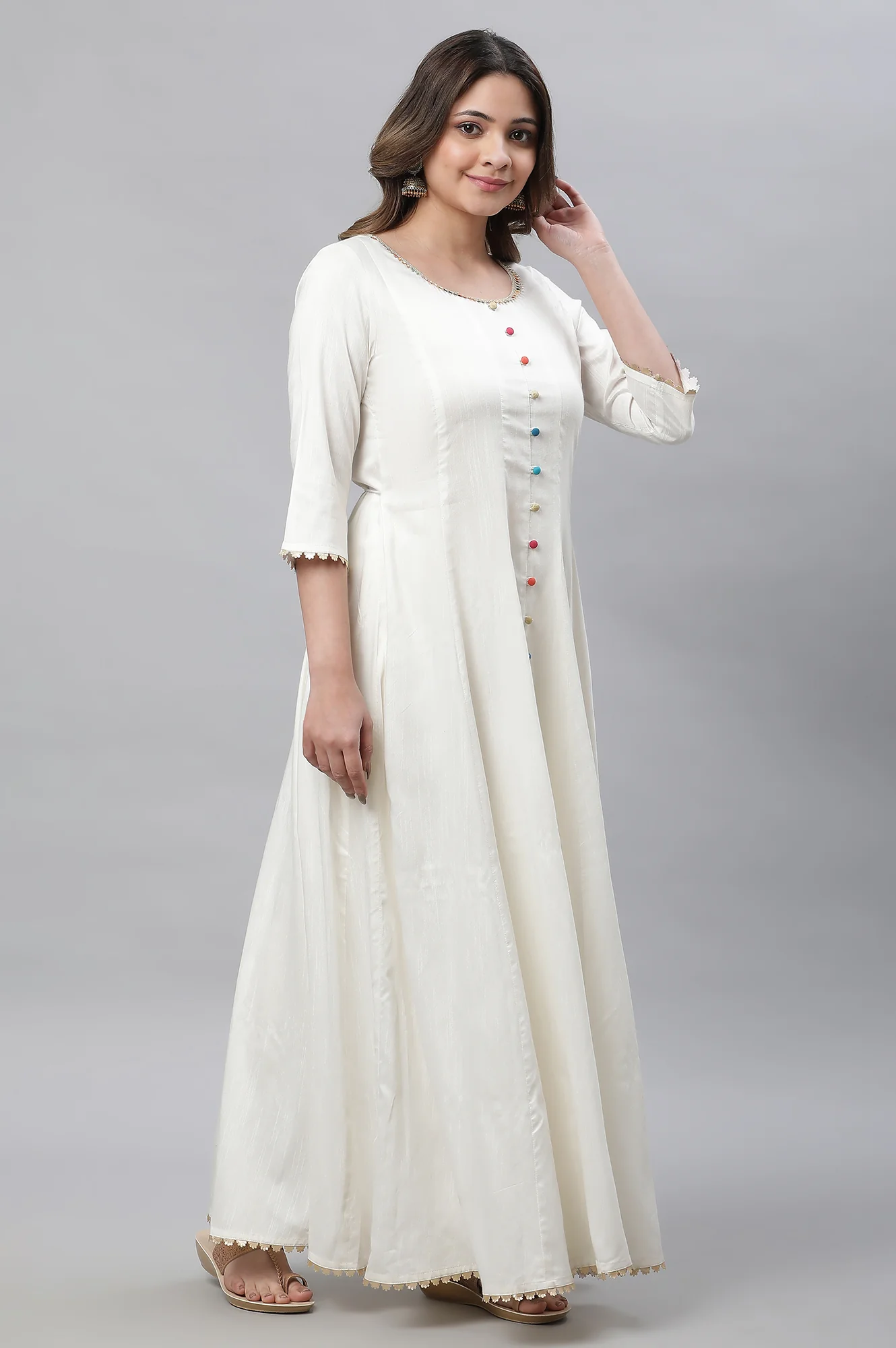 White Anarkali Kurta, Tights and Dupatta Set - Image 6