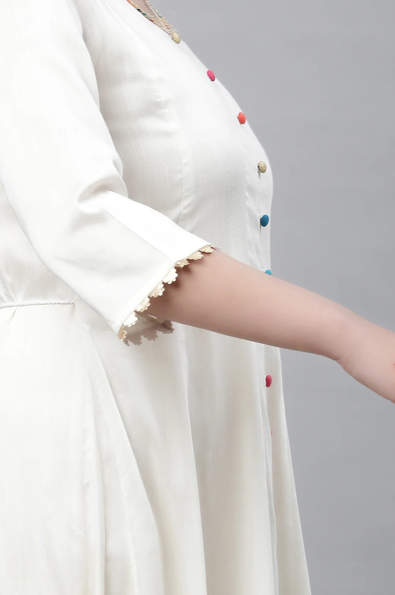White Anarkali Kurta, Tights and Dupatta Set - Image 8