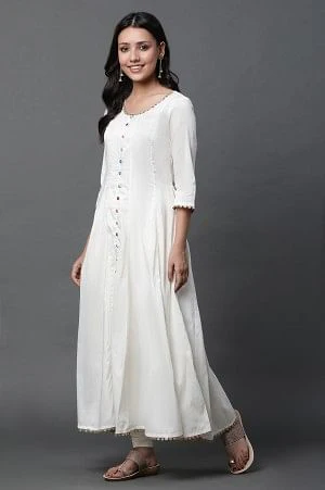 White Anarkali Kurta, Tights and Dupatta Set - Image 5