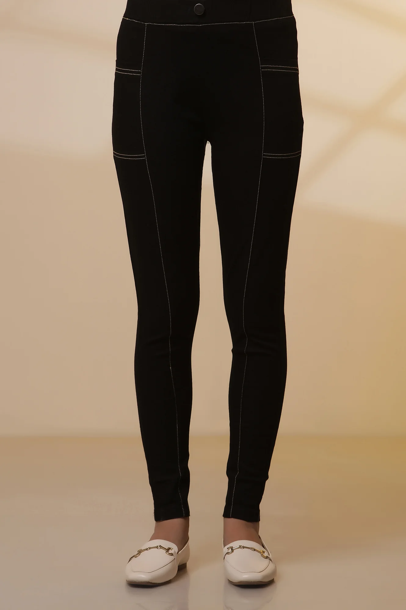 White and Black Checker Kurta and Denim Jeggings Set - Image 8