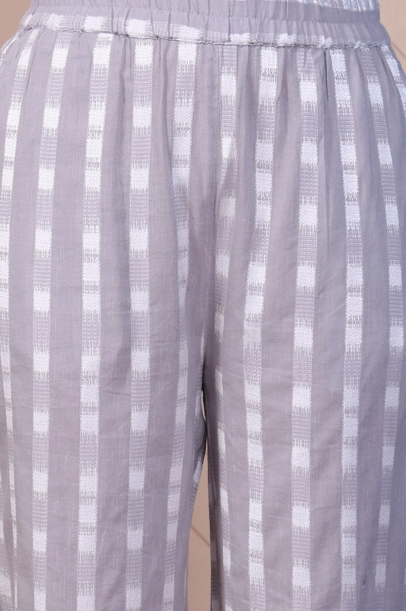 White and Grey Dobby Straight Kurta, Palazzo and Dupatta Set - Image 7