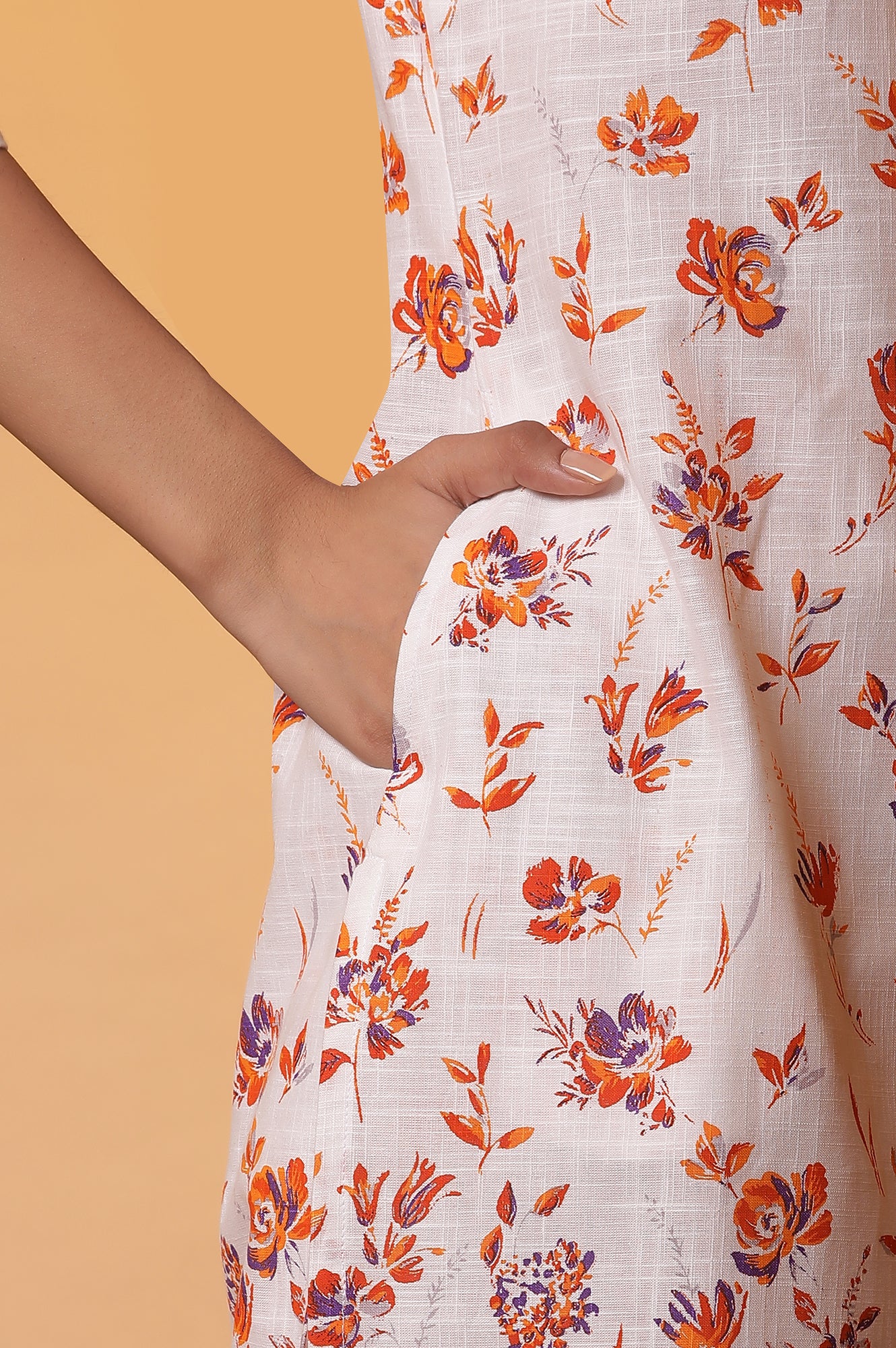 White and Orange Floral Printed Kurta and Palazzo Co-ord Set - Image 7