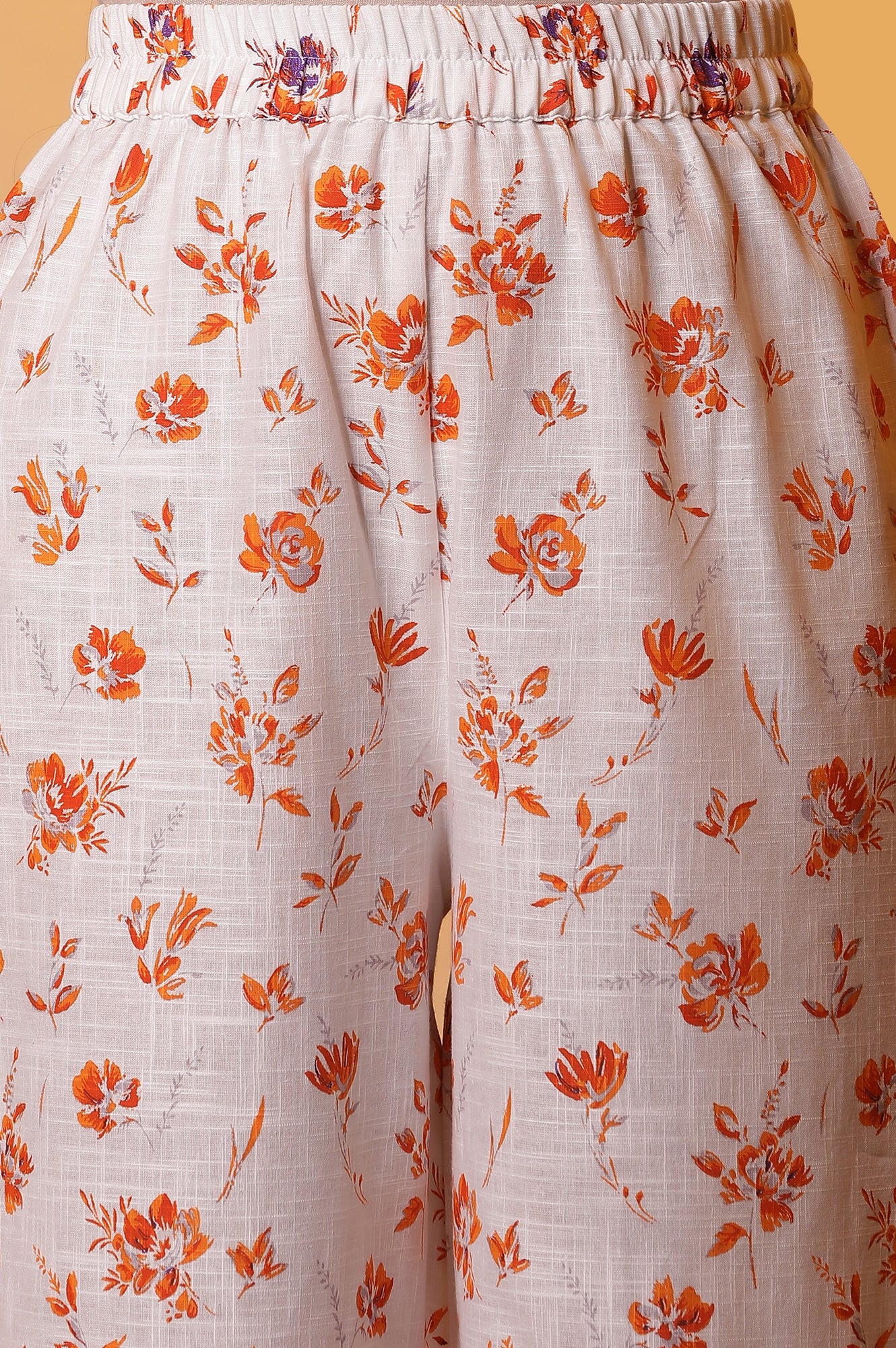 White and Orange Floral Printed Kurta and Palazzo Co-ord Set - Image 8