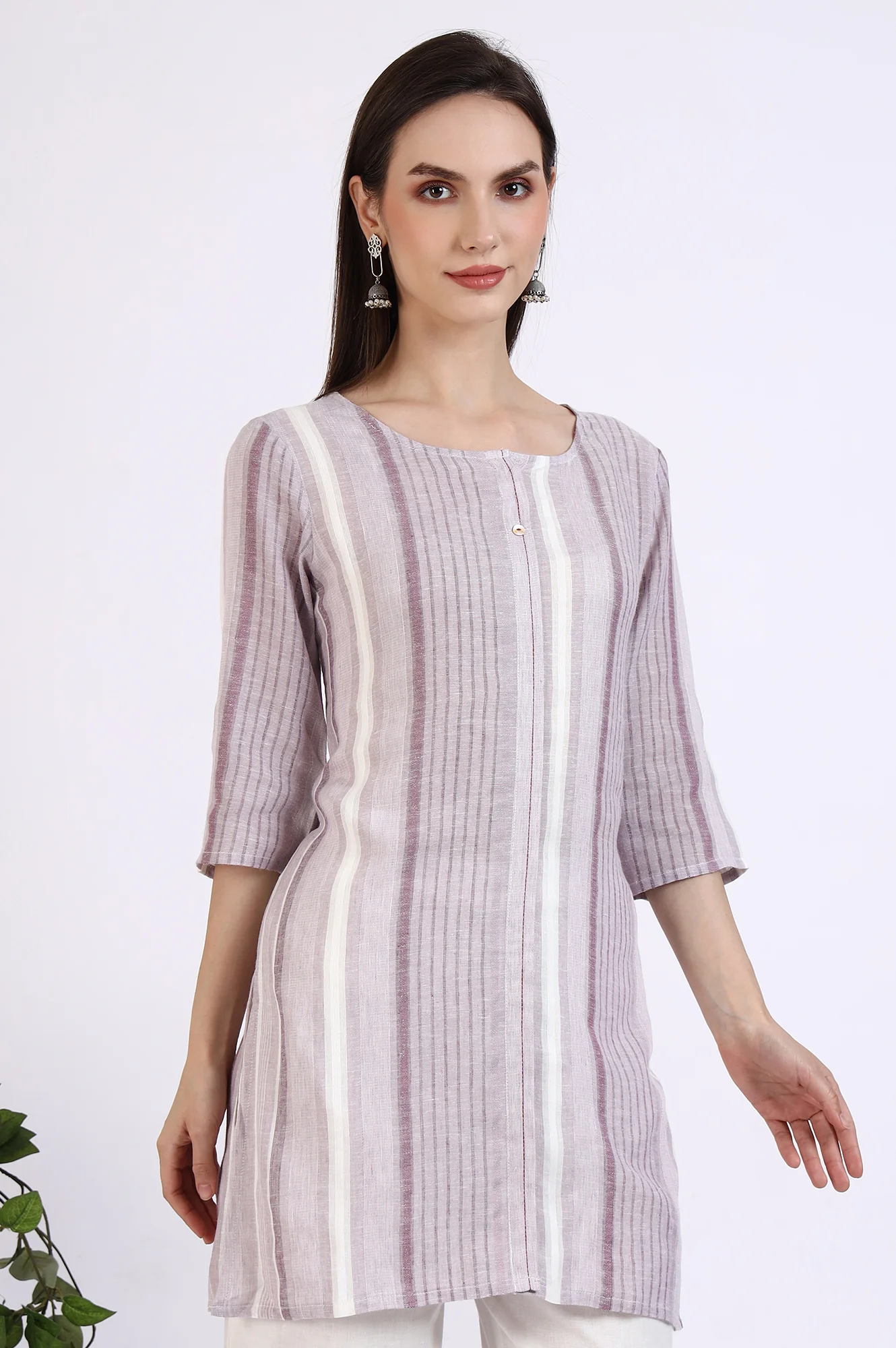 White and Purple Striped Yarn Dyed Short Kurti - Image 7