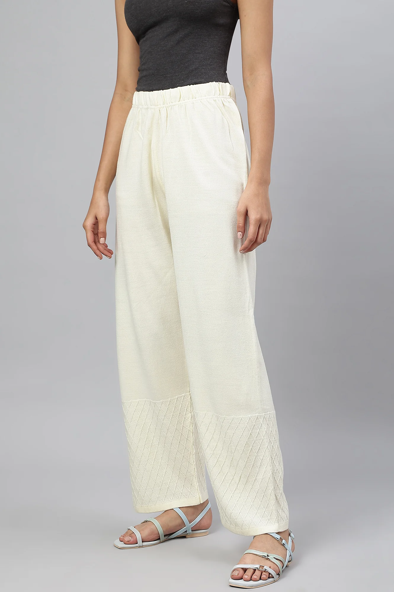 White Ankle Length Straight Winter Palazzo - Image 2