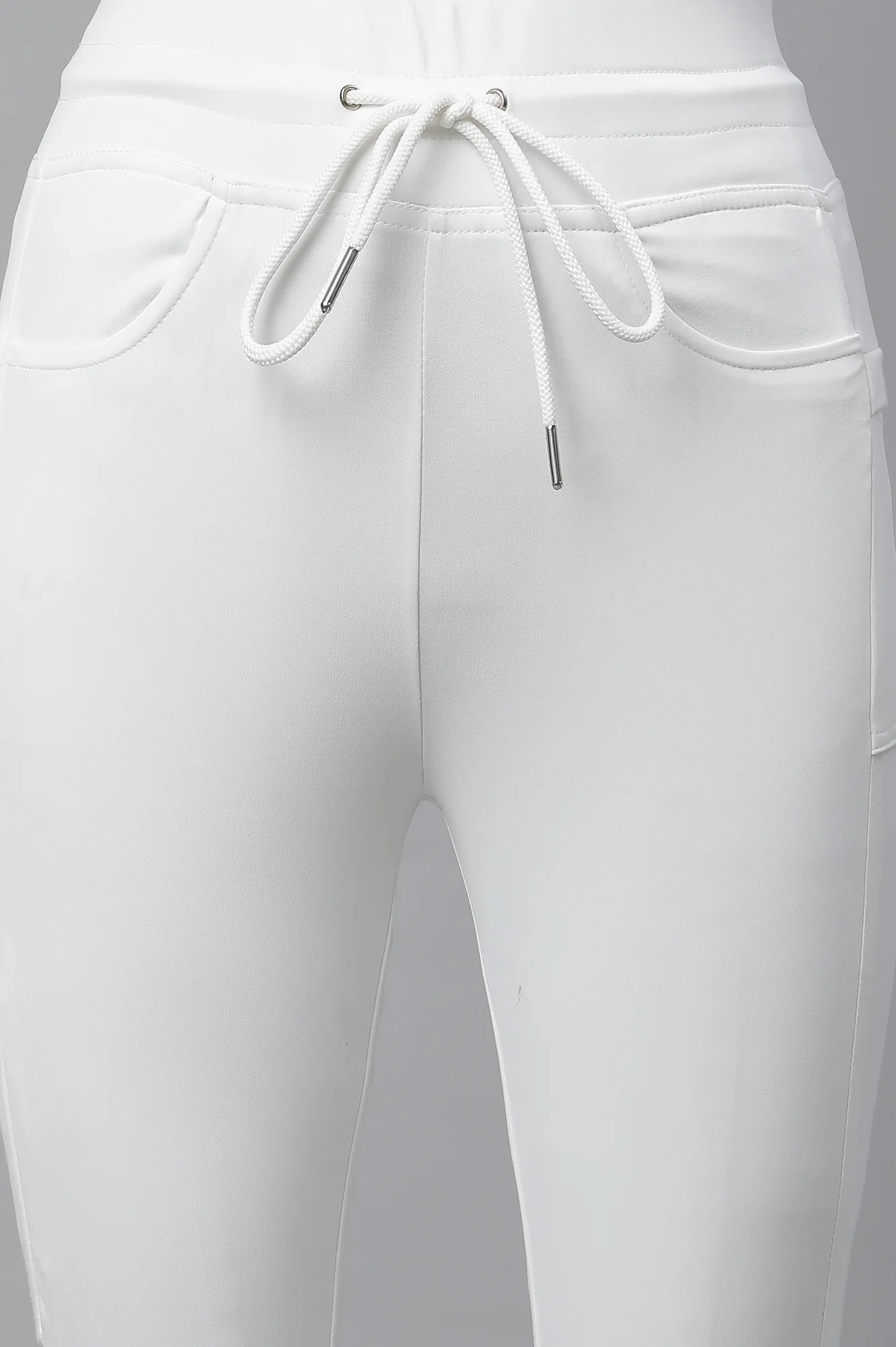 White Solid Boot Cut Pants With Drawstring - Image 7
