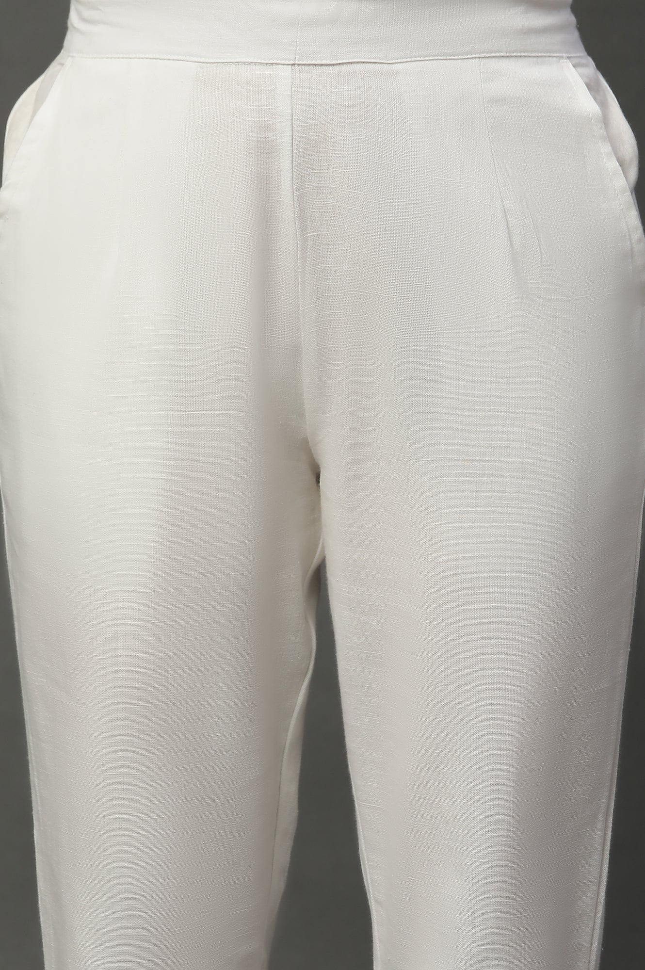 White Basic Cotton Flax Cotton Trouser Pants - Image 6
