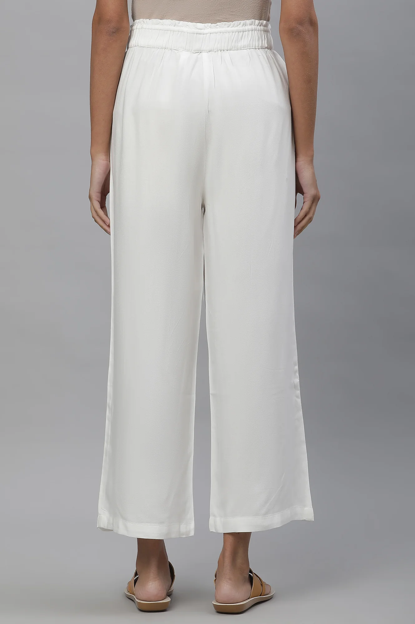 White Casual Comfy Pants with Front Drawstrings - Image 3