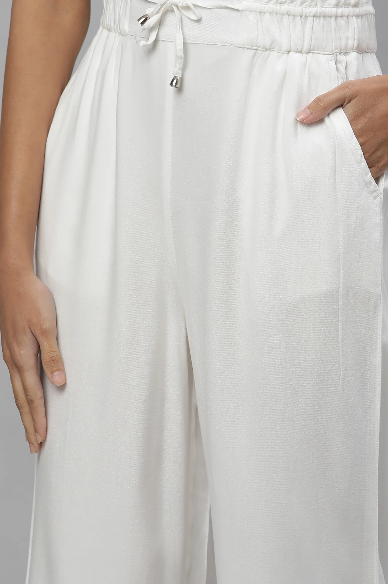 White Casual Comfy Pants with Front Drawstrings - Image 6