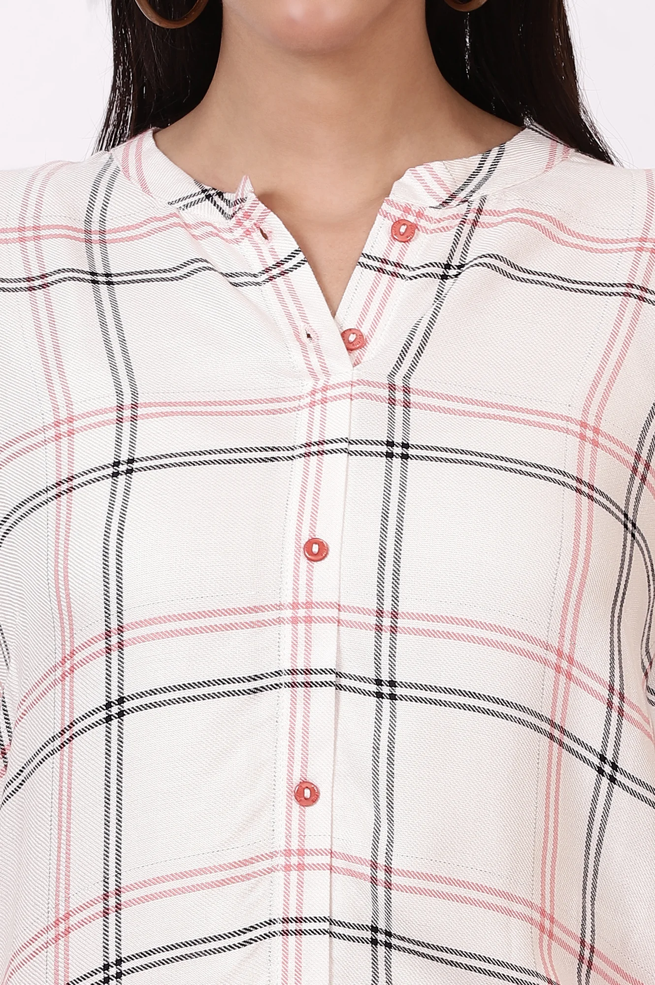 White Check Rayon Straight Kurta and Pants Set - Image 3