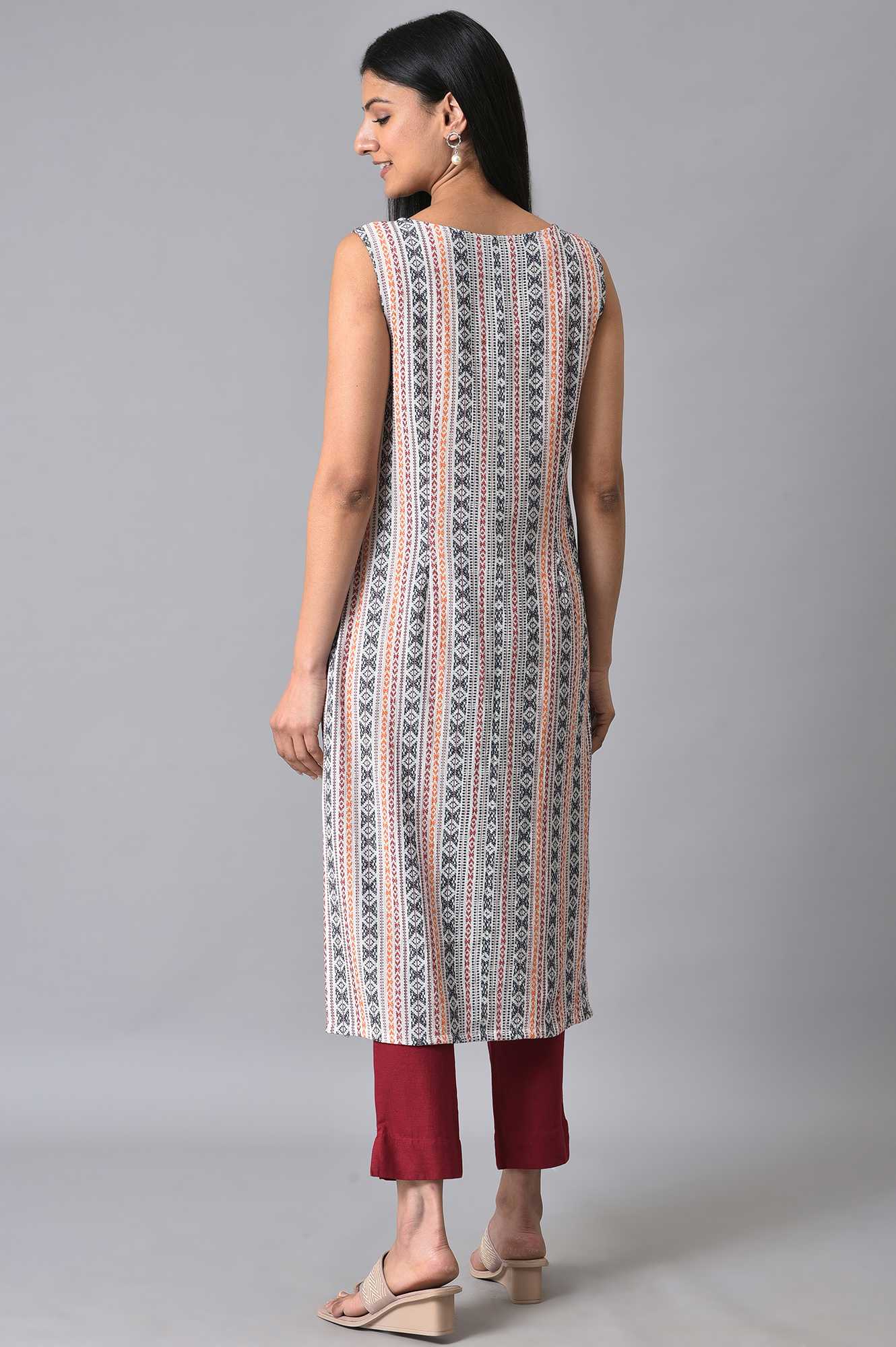 White Cotton Dobby Sleeveless Kurta - Image 2