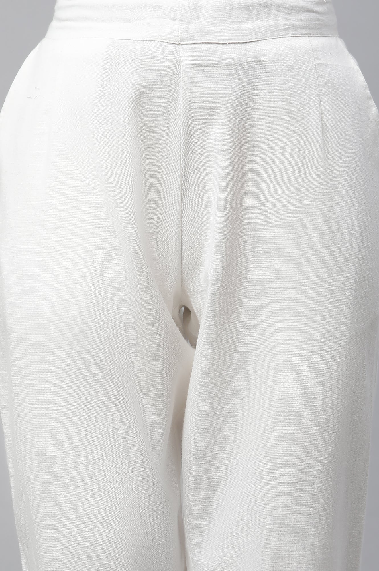 White Cotton Flax Pin-Tuck Straight Trouser Pants - Image 6