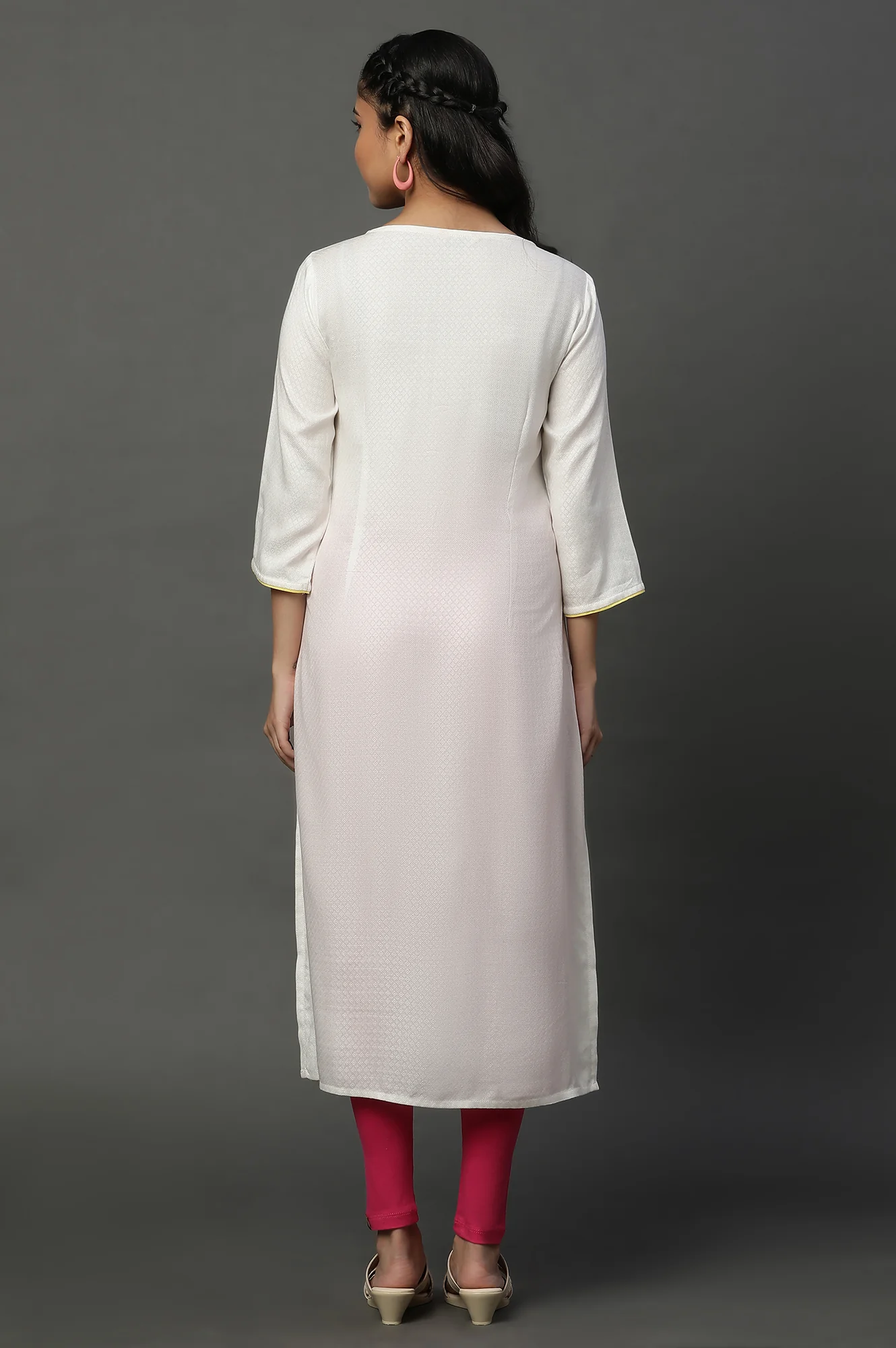 White Embroidered Dooby Straight Kurta - Image 4