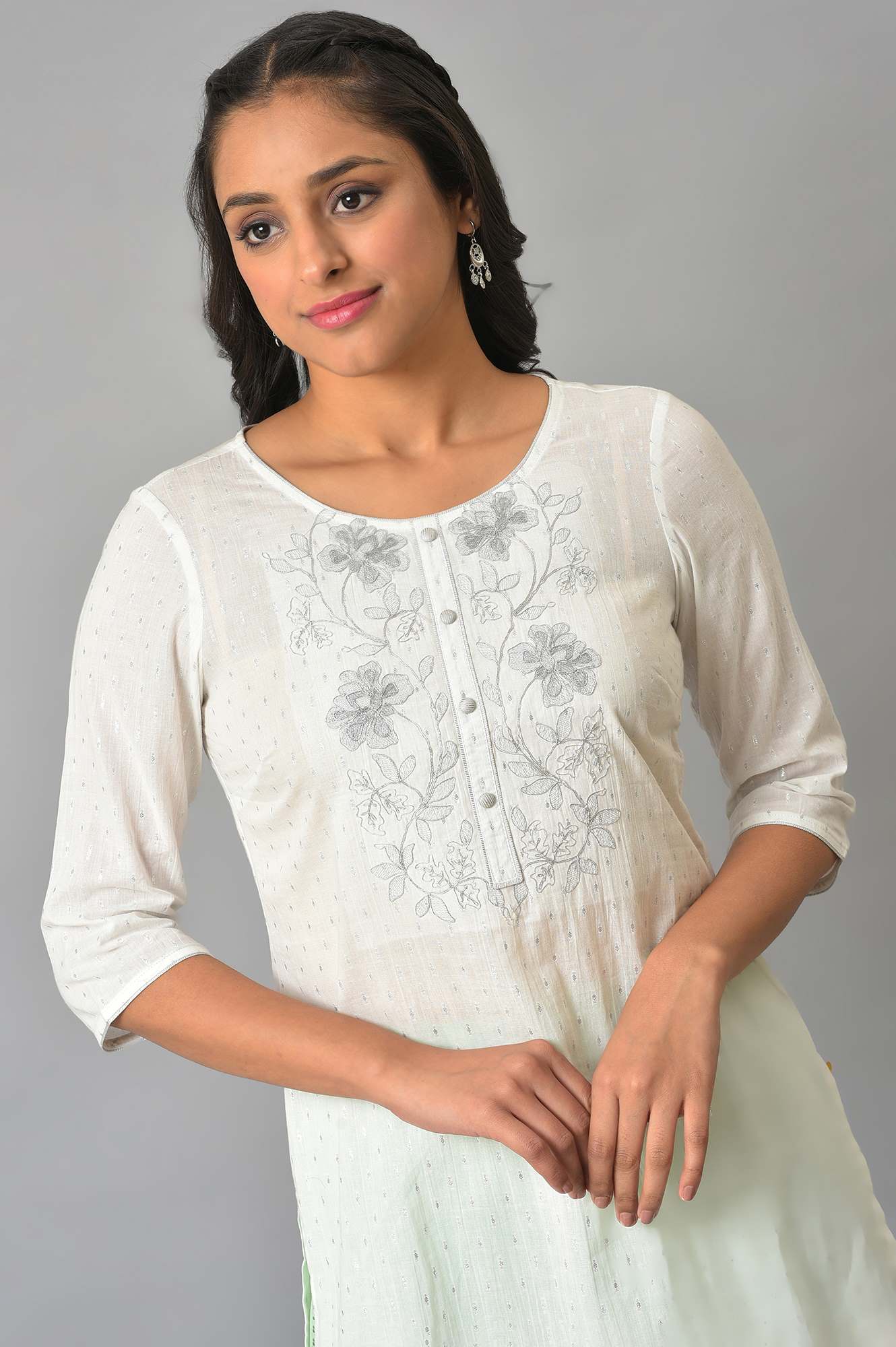 White Embroidered Lurex Dobby Kurti - Image 6
