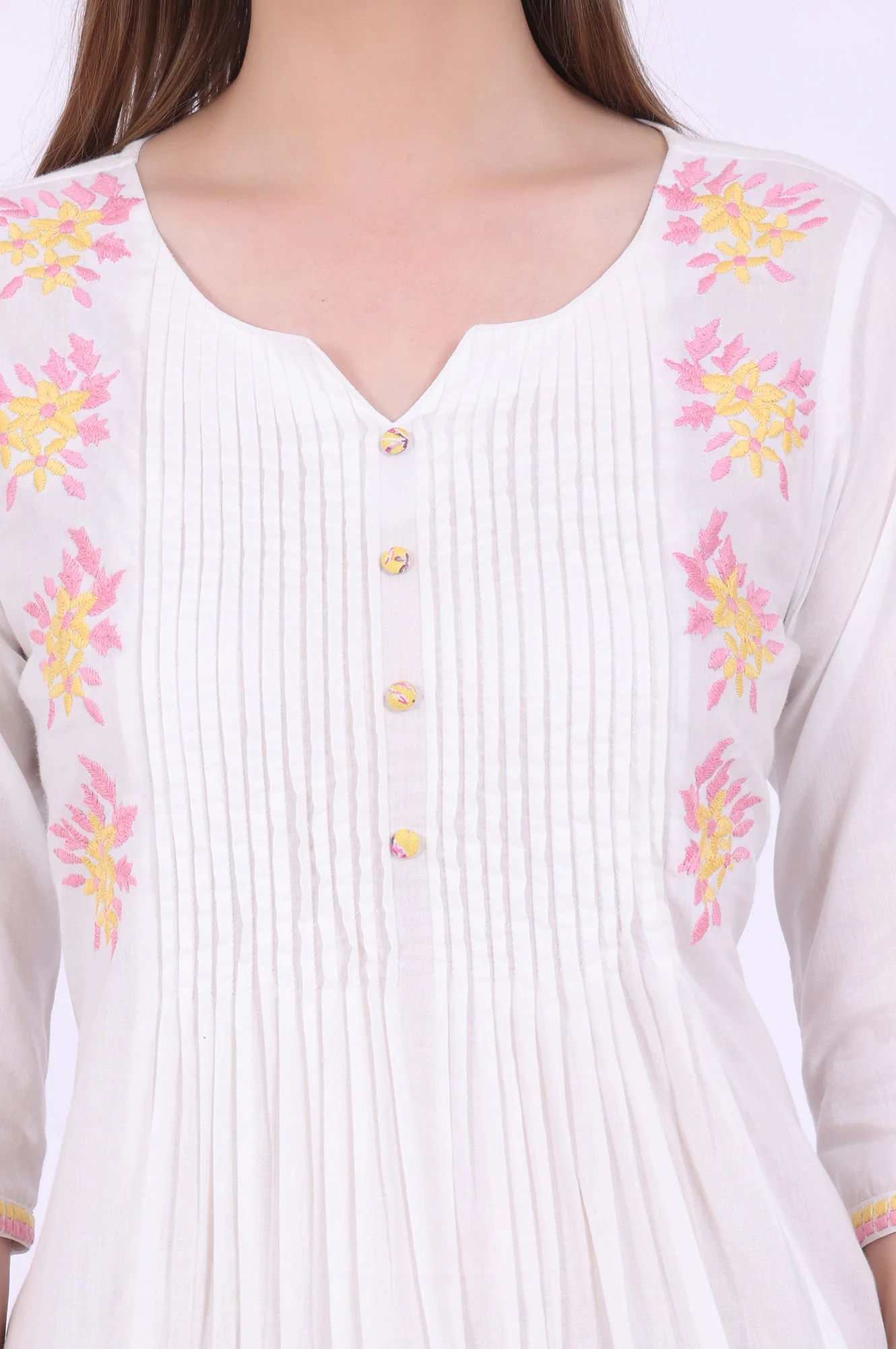 White Embroidered A-Line Pure Cotton Kurta - Image 4