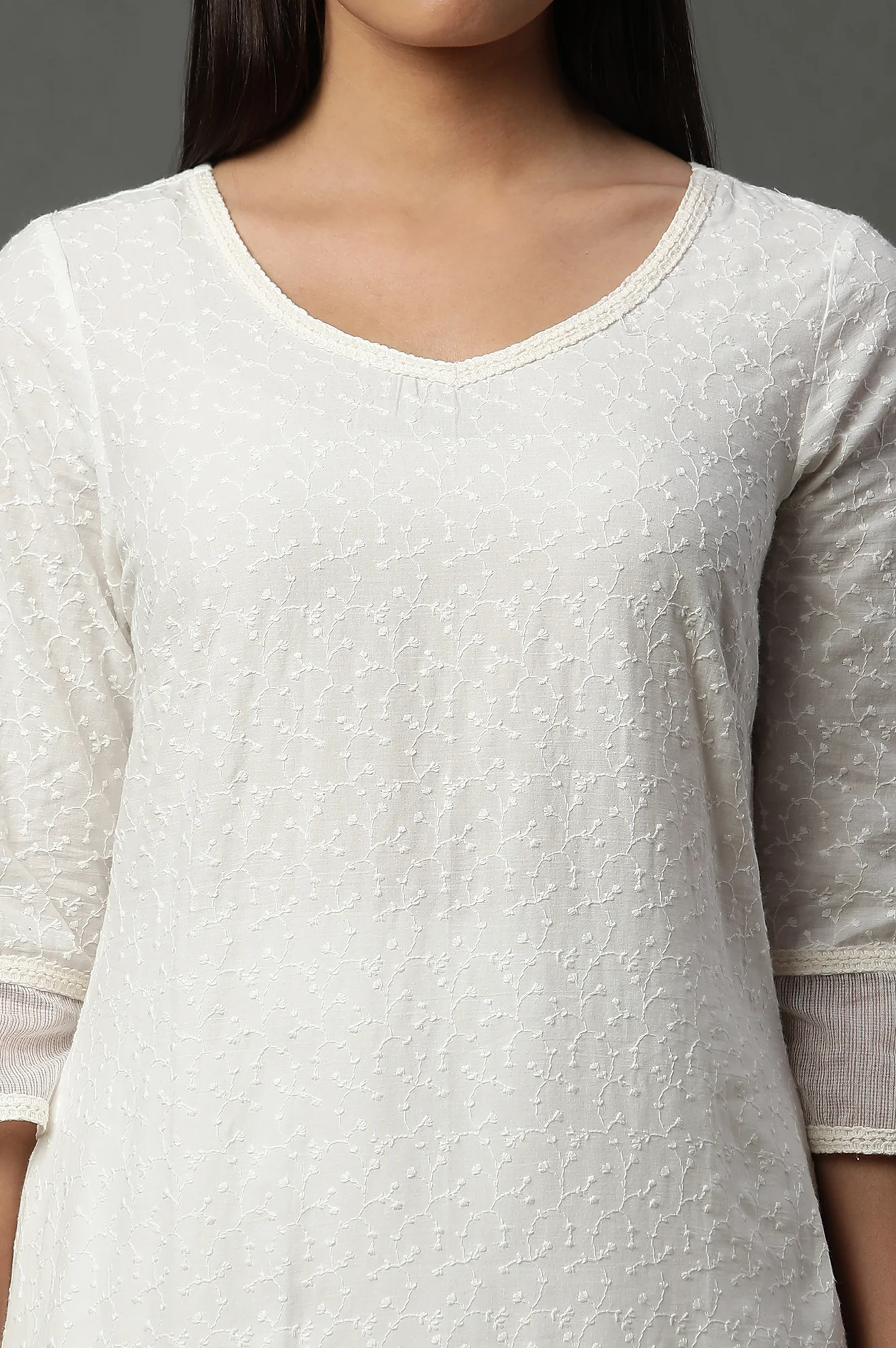 White Embroidered Schiffli Kurta - Image 7
