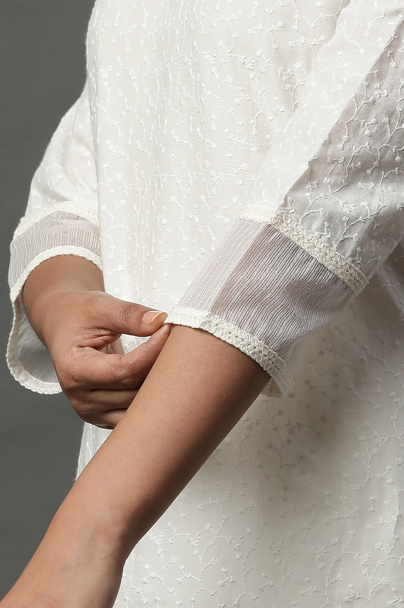 White Embroidered Schiffli Kurta - Image 8