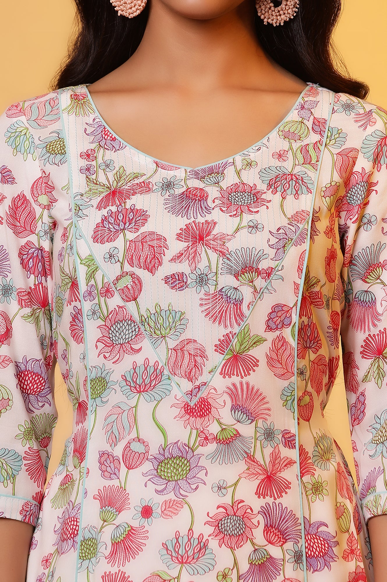 White Flared Kurta with Floral Print - Image 6