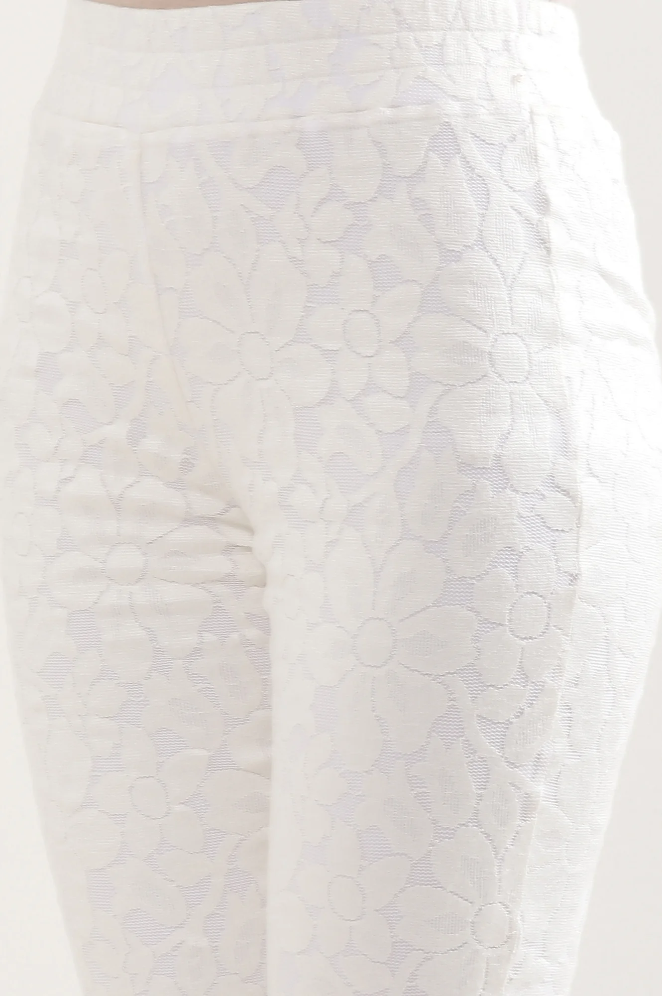 White Floral Flared Cotton Pants With Elasticated Waist - Image 7