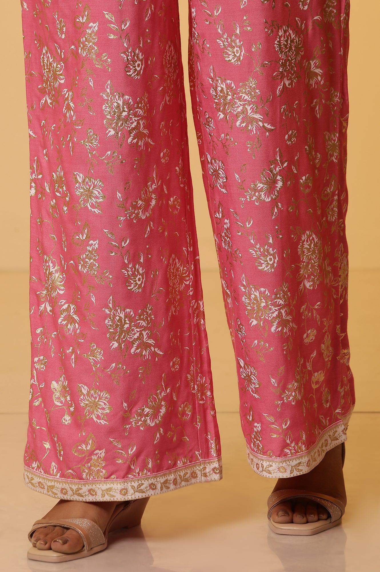 White Floral Printed Festive Kurta, Palazzo and Dupatta Set - Image 9