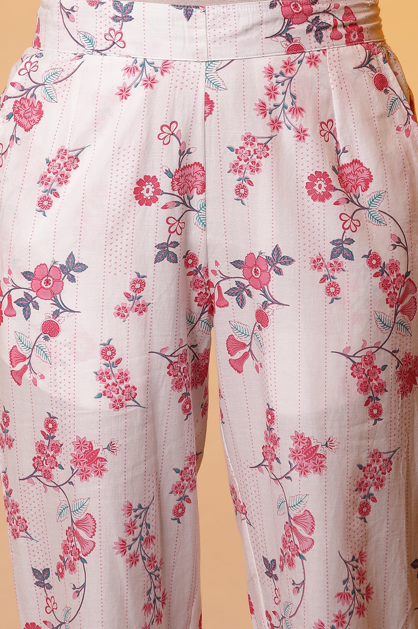 White Floral Printed Flared Kurta, and Palazzo Co-ord Set - Image 9