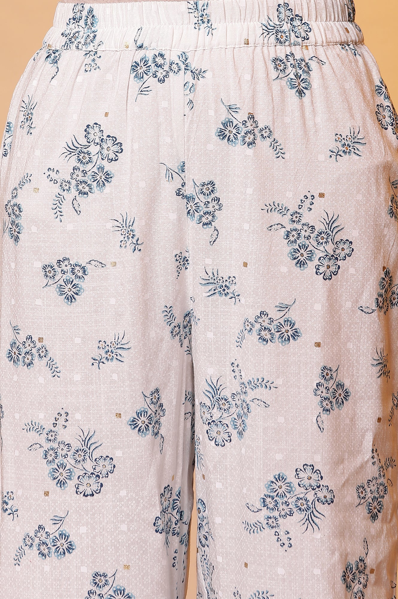 White Floral Printed Kurta, Palazzo and Dupatta Set - Image 8