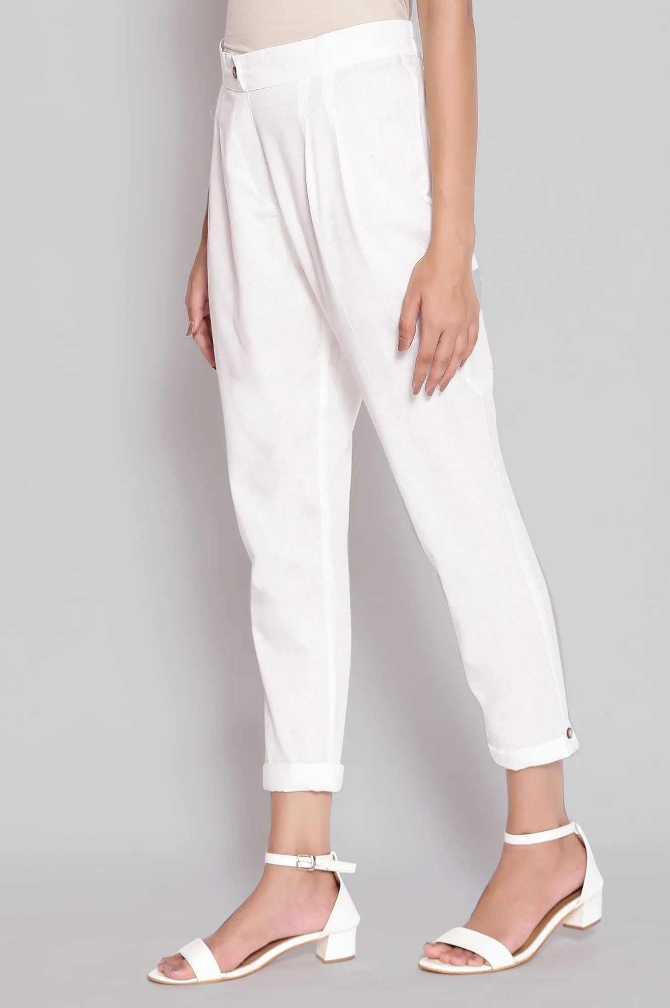 White Floral Printed Lace Pure Cotton Straight Kurta and Trouser Set - Image 3