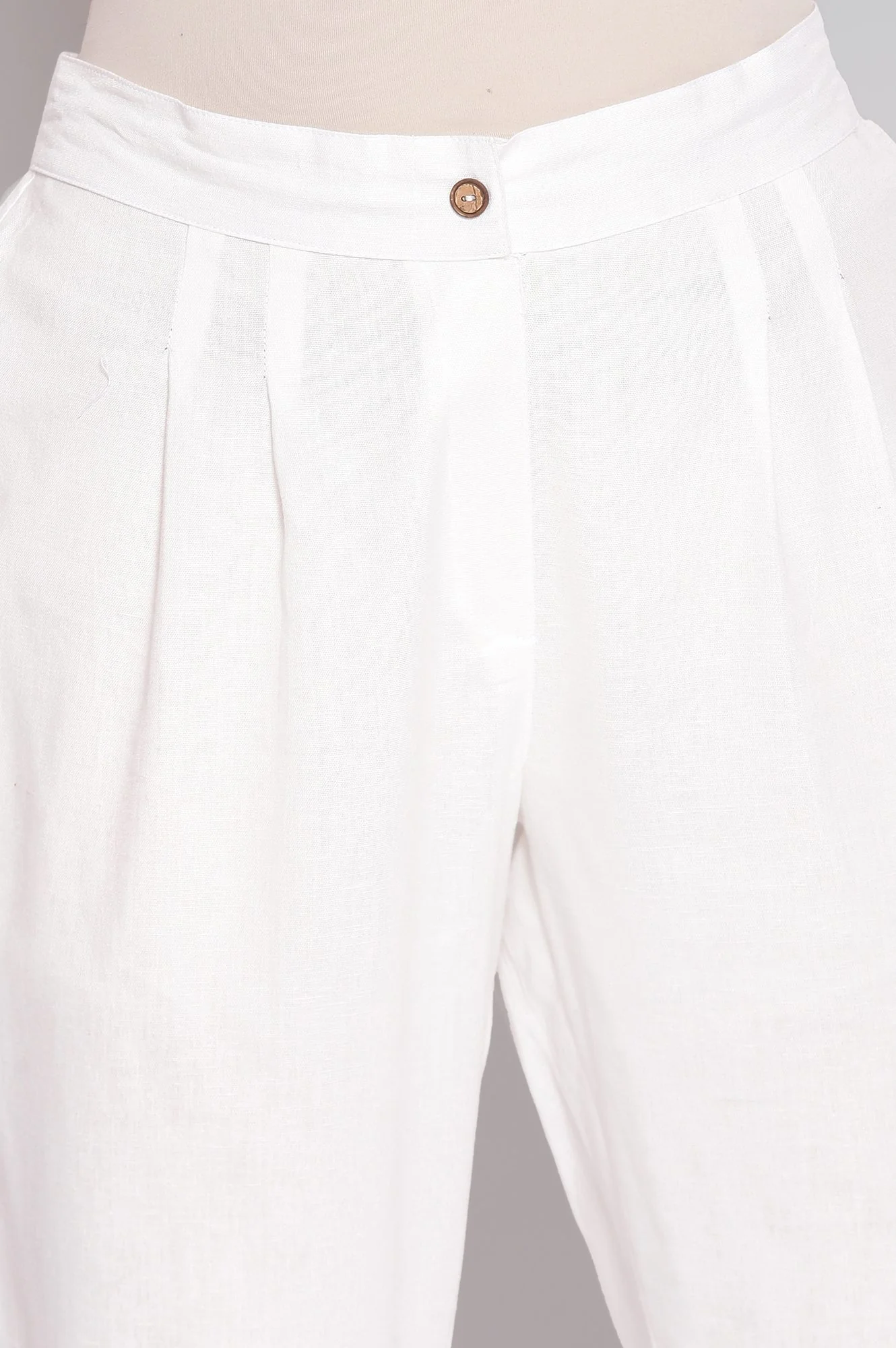 White Floral Printed Pure Cotton Straight Kurta and Trouser Set - Image 5