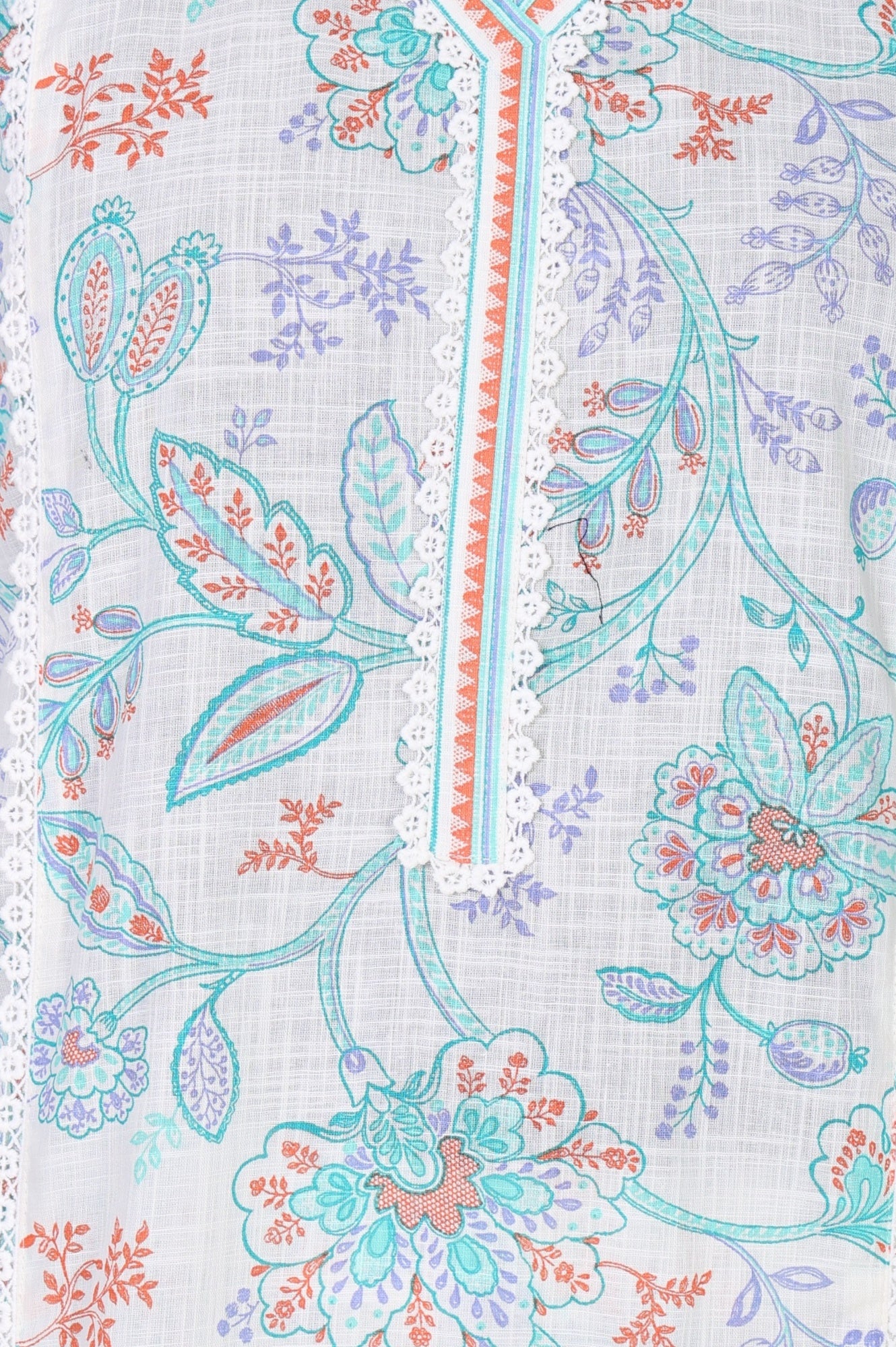 White Floral Printed Pure Cotton Straight Kurta With Trouser Co-ord Set - Image 2