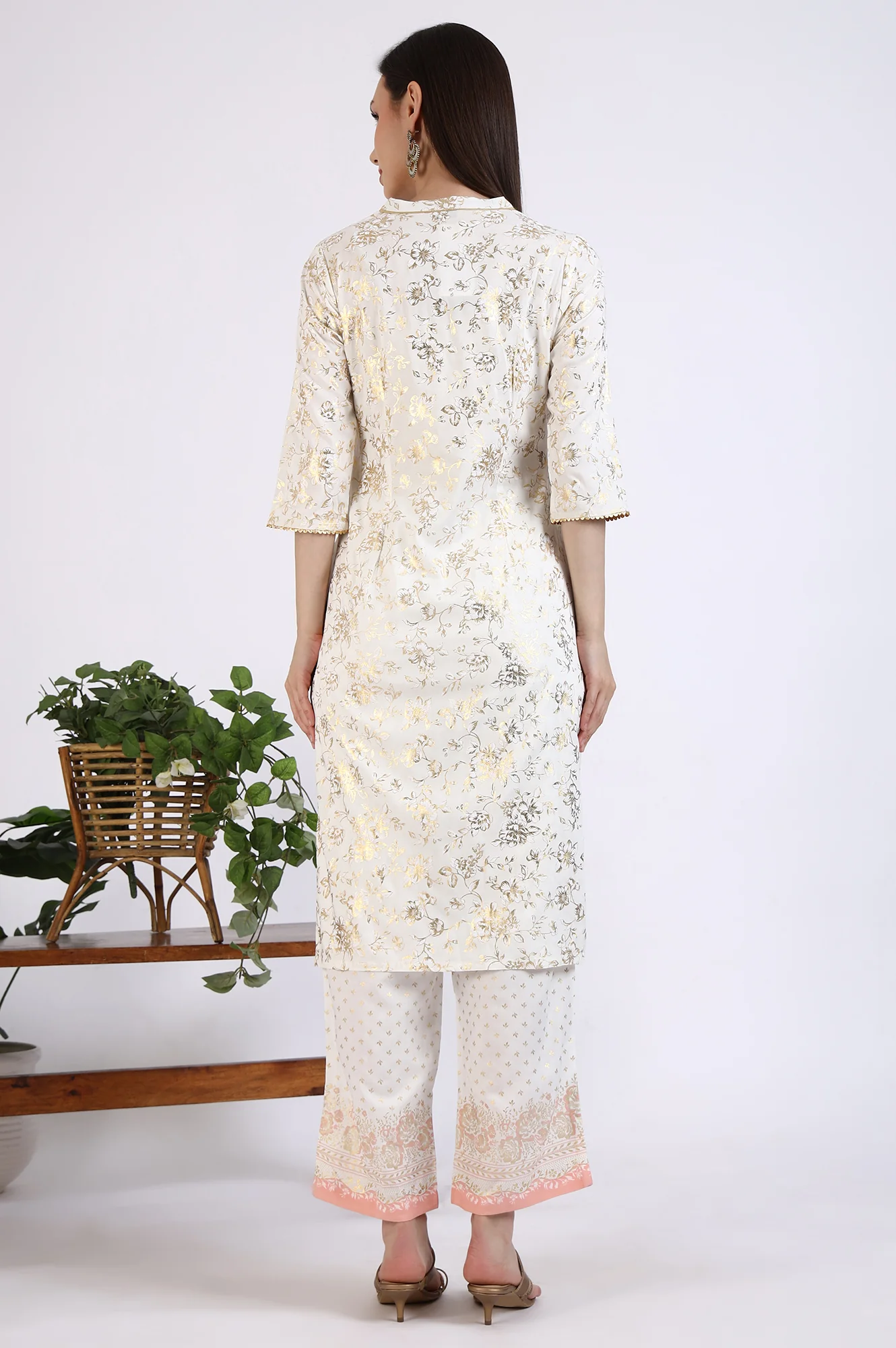 White Foil Floral Printed Rayon Straight Kurta and Trousers Co-ord Set - Image 5