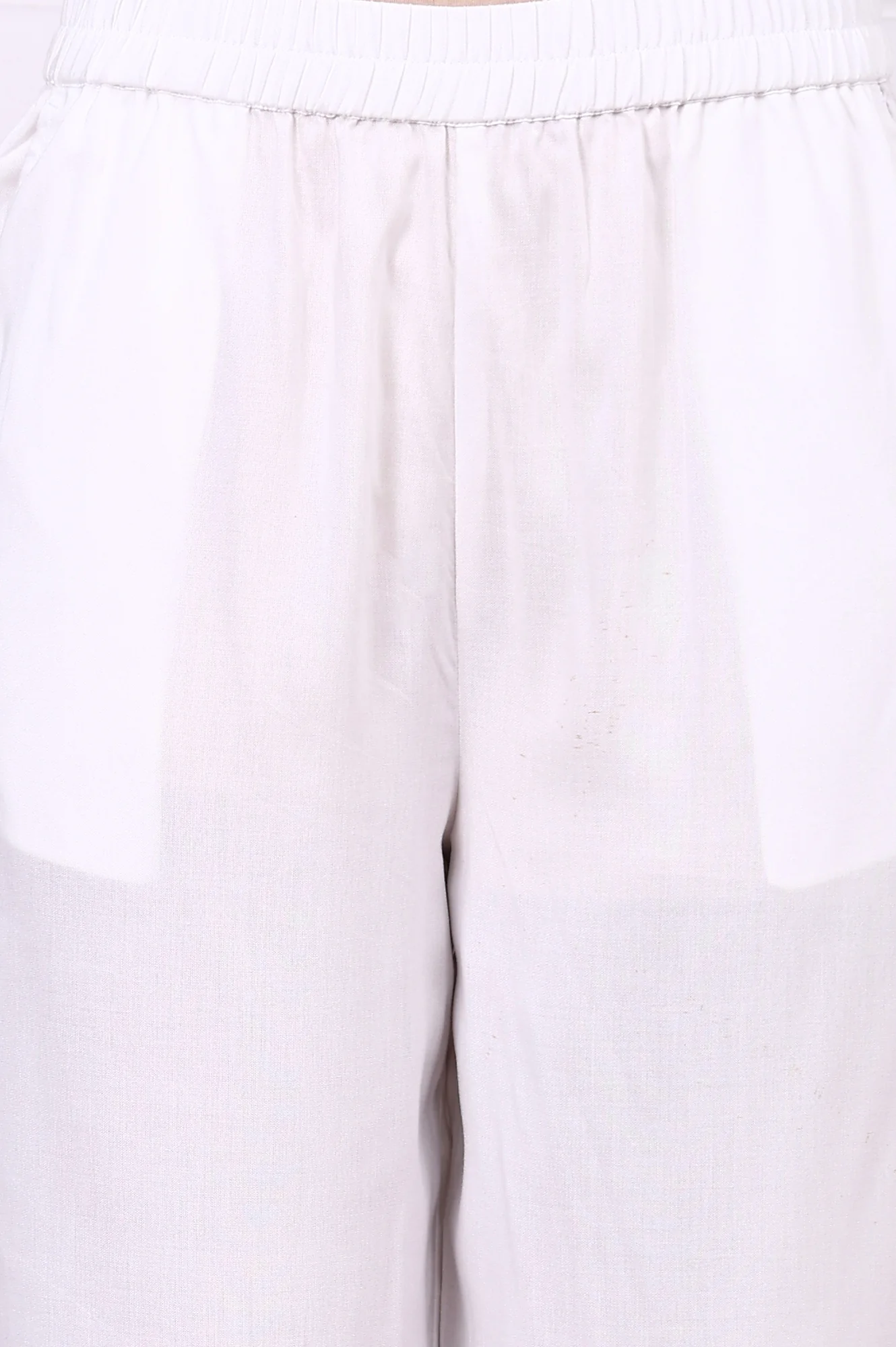 White Geometric Printed Cotton Rayon Straight Kurta, Trousers and Dupatta Set - Image 8