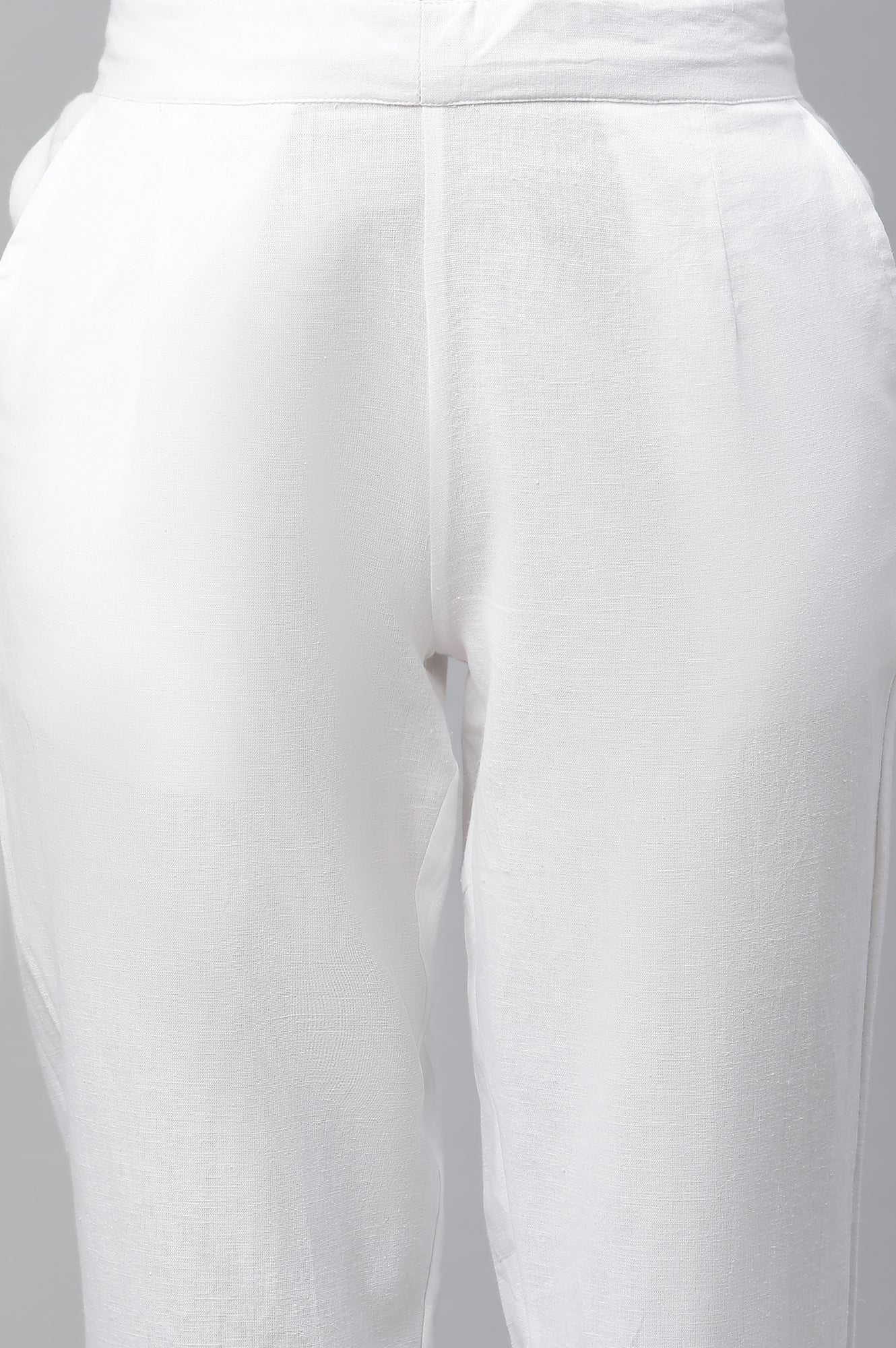 White Solid Straight Fit Cotton Trousers With Lace Inserts - Image 7